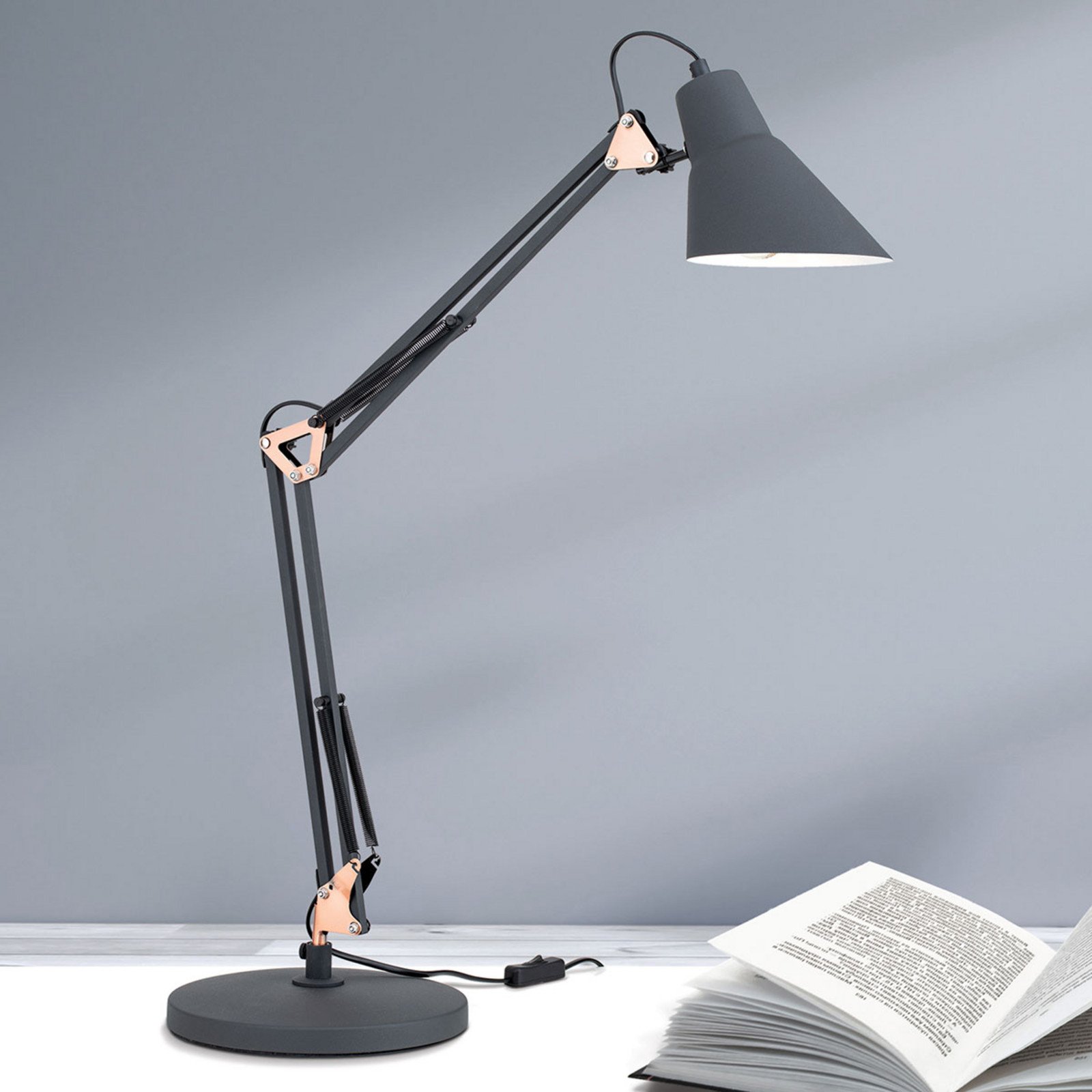 ORION Lampă de masă Bachelor reglabilă triplu - Studiu / Birou - modern - negru mat cupru - Metal