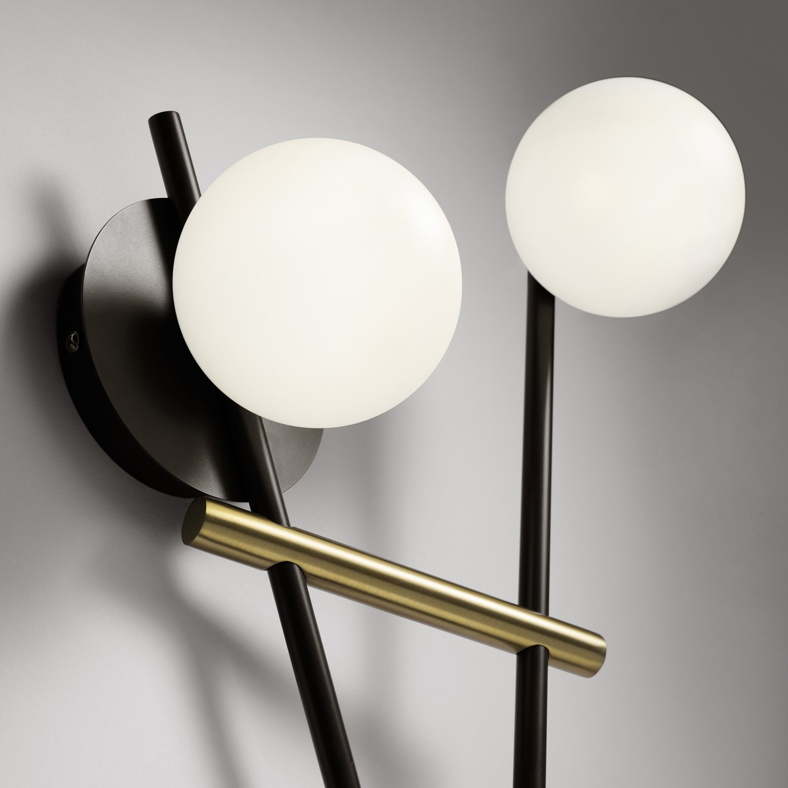 Kika wandlamp, 3-lamps, zwart/wit/goud, metaal, glas