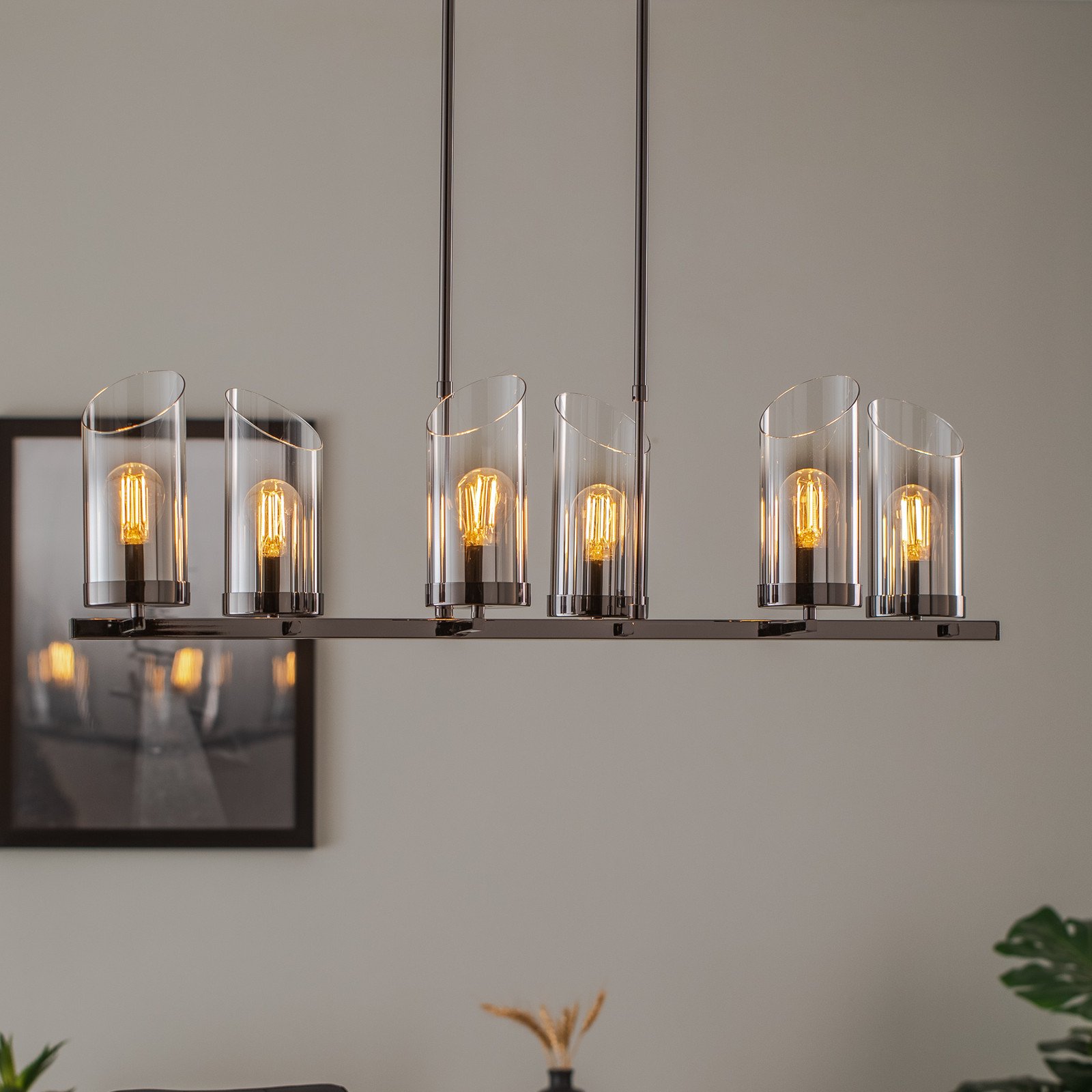 Lucea Candelabru Padrela liniar negru-crom 6 becuri - Camera de zi / sufragerie