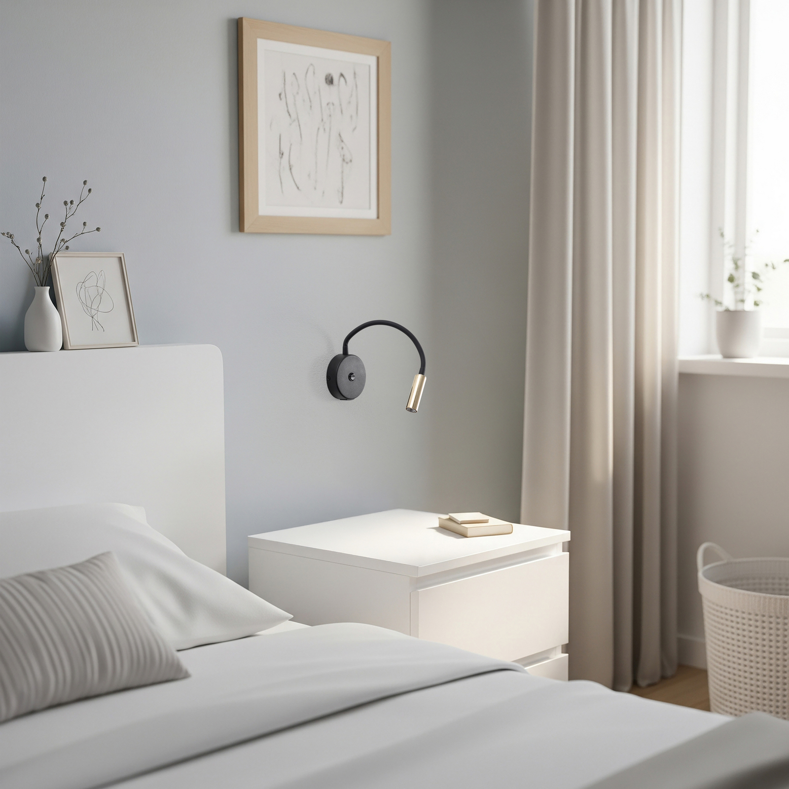 Seinavalgusti Lagos USB, must/kuldne, 27 cm, lugemislamp, G9