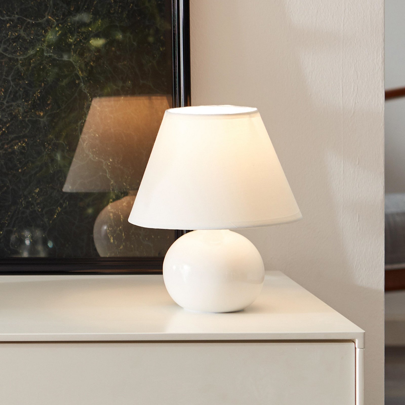 Brilliant Lampă de masă Primo alb Ø 19 cm textil/ceramică - Camera de zi / sufragerie - modern