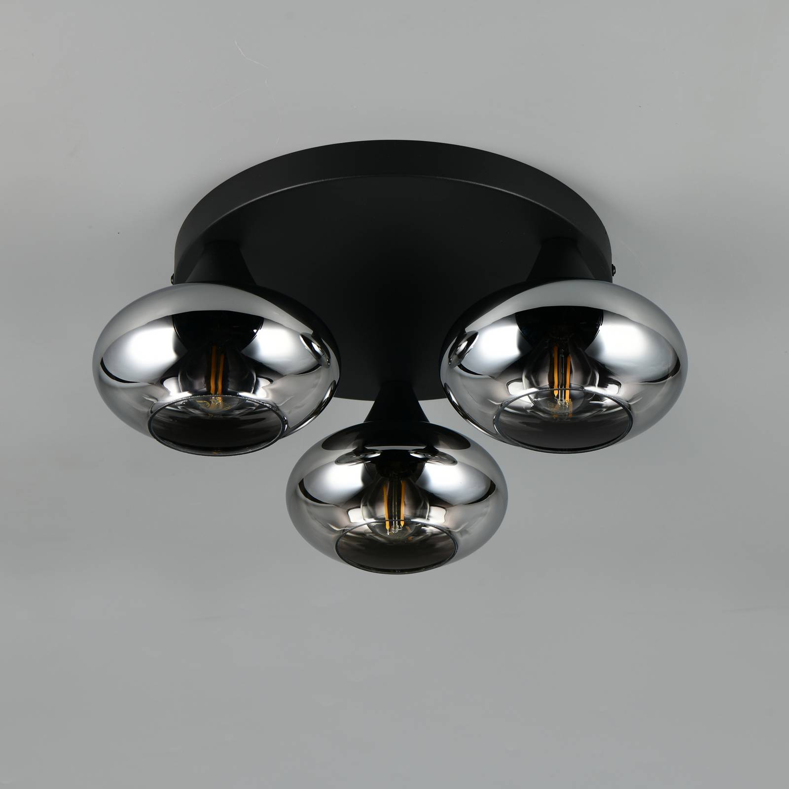 Deckenleuchte Divina, rauchfarbig, Ø 39 cm, 3-flammig, Glas günstig online kaufen