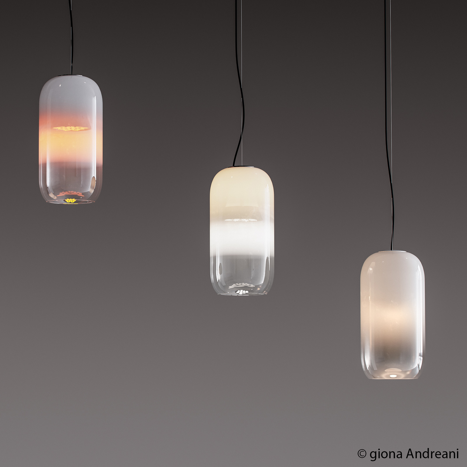 Artemide Gople glas-hanglamp, wit/zilver