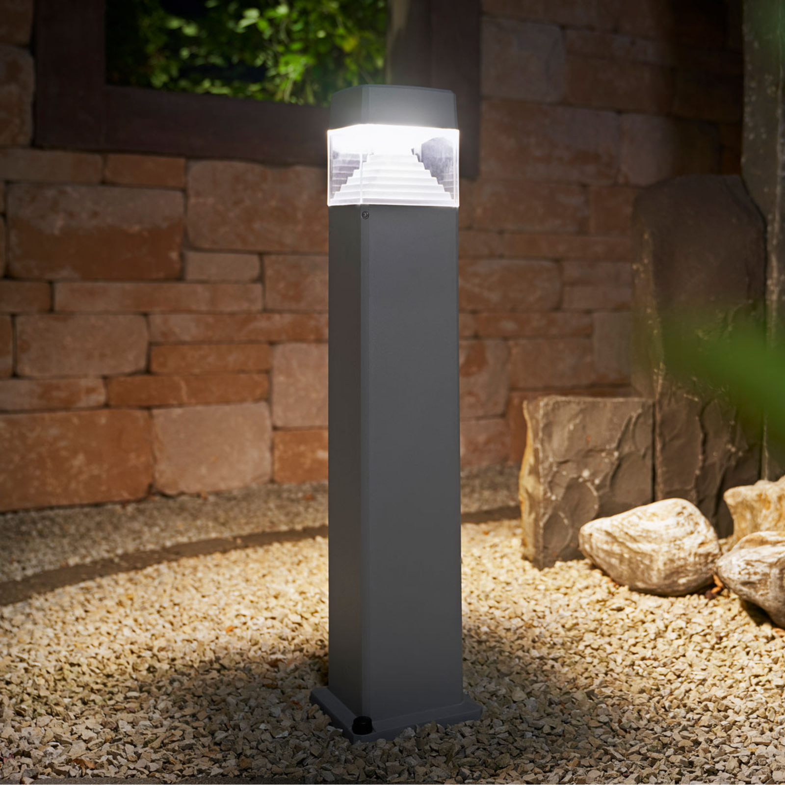 Fumagalli Ester path lamp 80cm high GX53 7W CCT grey/clear, cast resin, PMMA, GX53, 7 W, energy efficiency: A+, L: 12.6 cm, W: 12.6 cm, H: 80 cm