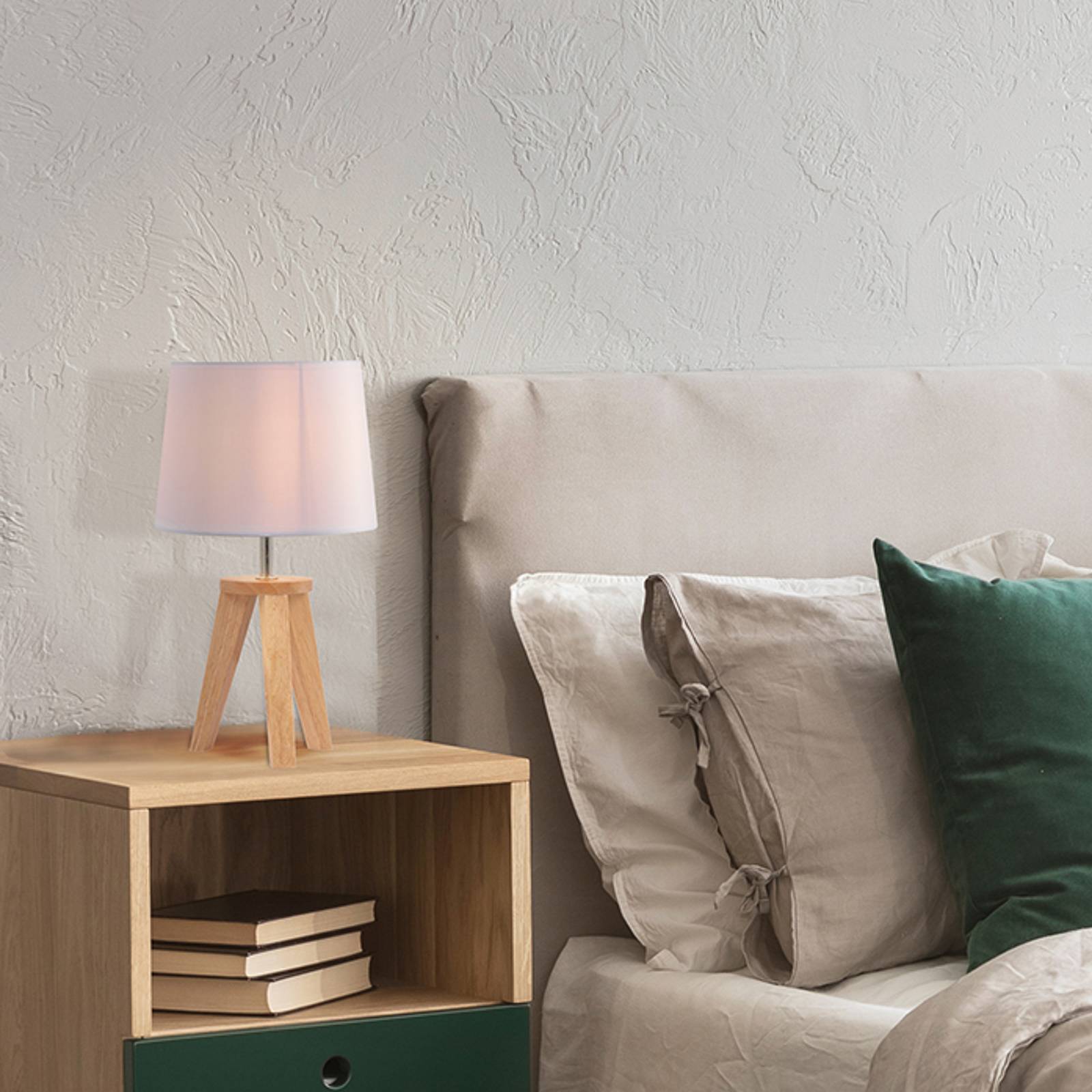 COREP Lampe à poser Yoga, blanc/bois clair, 34 cm, coton/bois