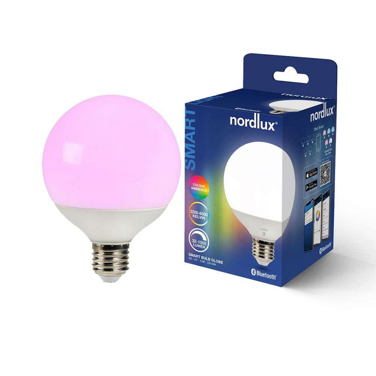 Bec Smart Colour 9W (1055lm) 2200-6500K Dim. White Globe E27 - Nordlux