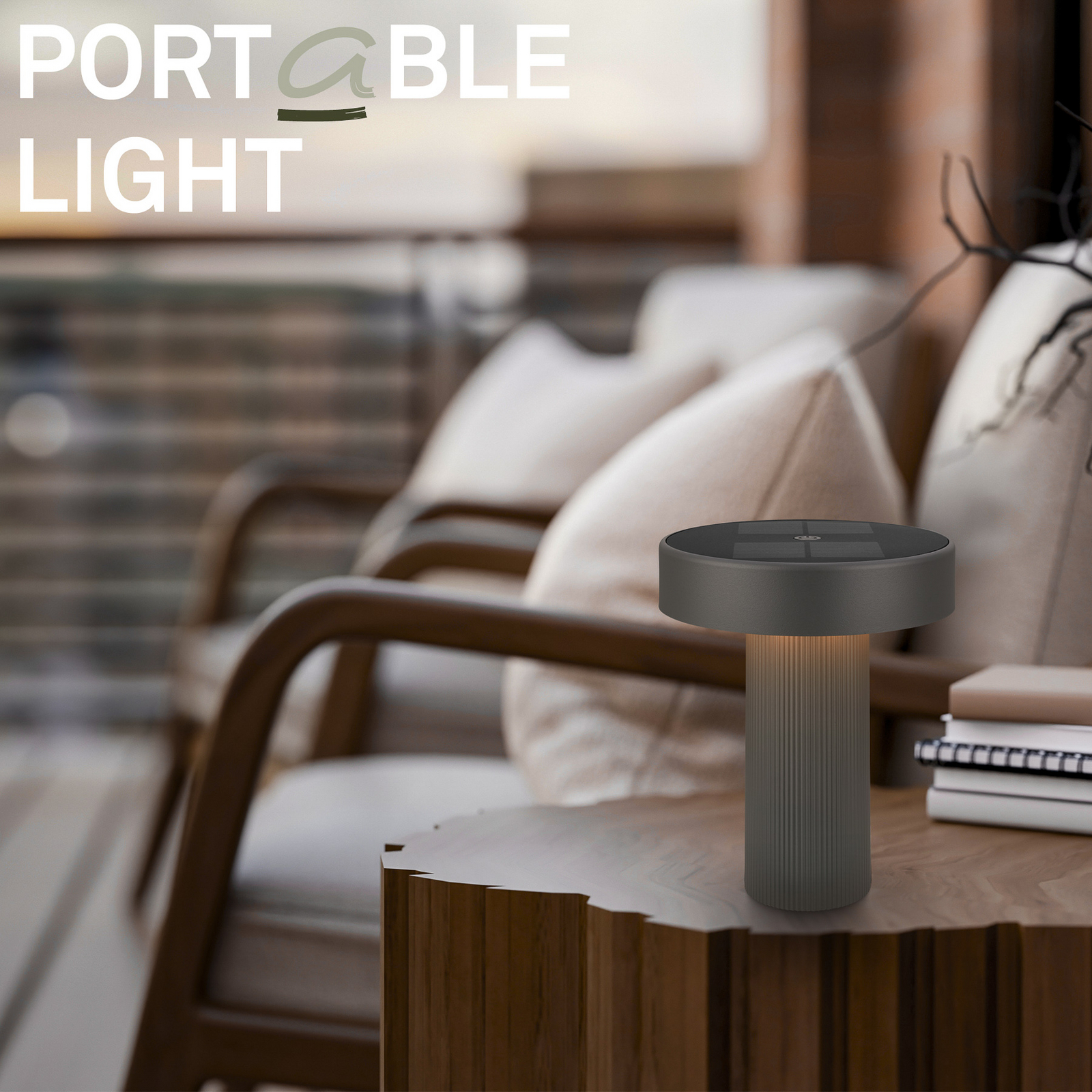 LED-batteridriven solcellsbordslampa Poga, antracit, plast, IP44