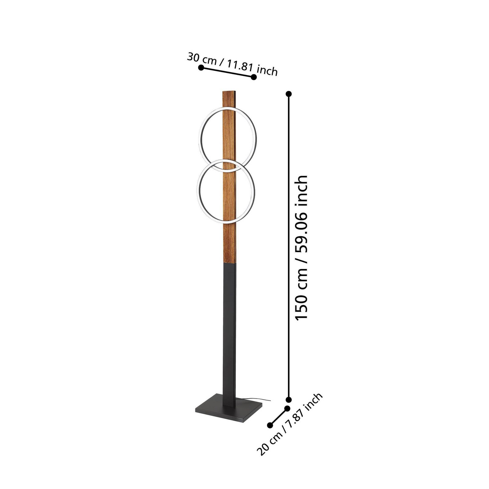 Lampa stojąca LED Boyal, brązowy, wysokość 150 cm, drewno, 2-punktowa.