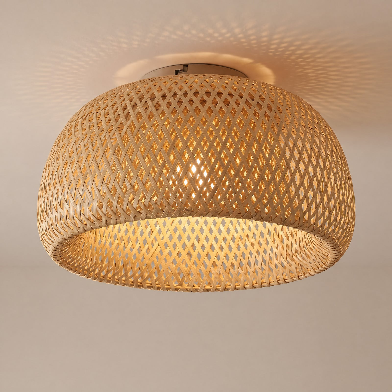Plafonieră Lindby Jadwiga Ø 45 cm bambus E27 - Camera de zi / sufragerie - Scandinavă - Lemn deschis la culoare crom - Bamboo