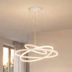 Suspension LED Lucande Ezana, blanche, métal, Ø 80 cm