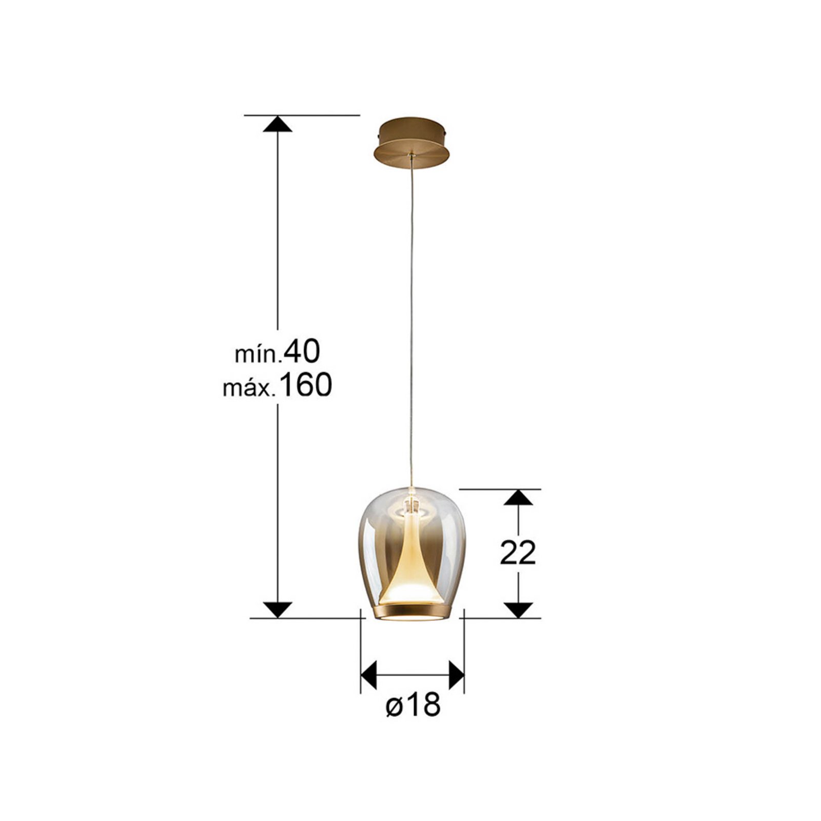 Lampada LED a sospensione a sospensione Suspiro, Ø 18 cm, color oro/ambra, vetro Lampada LED a sospensione a sospensione Suspiro, Ø 18 cm, color oro/ambra, vetro