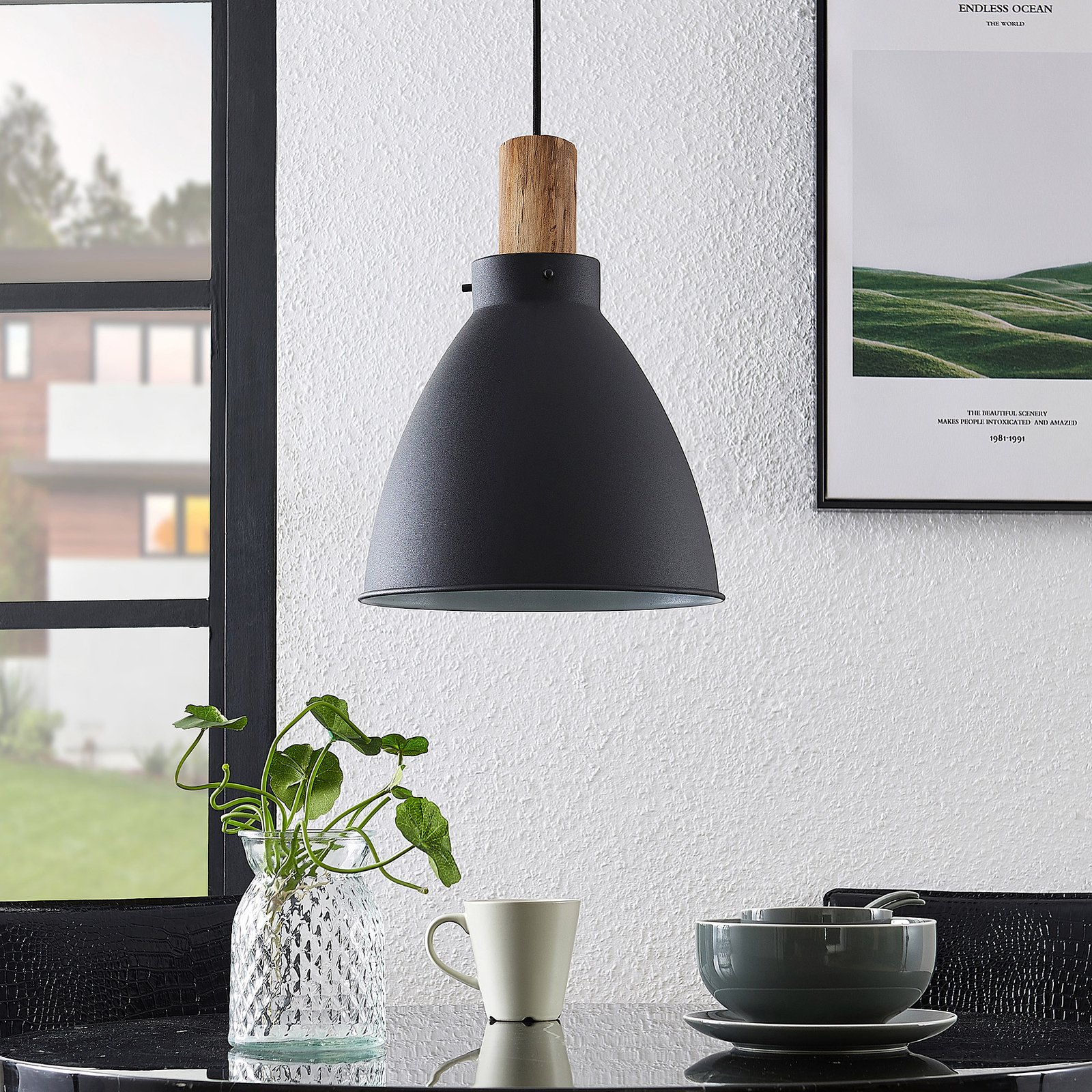 Trebale Suspension Black/Wood - Lindby