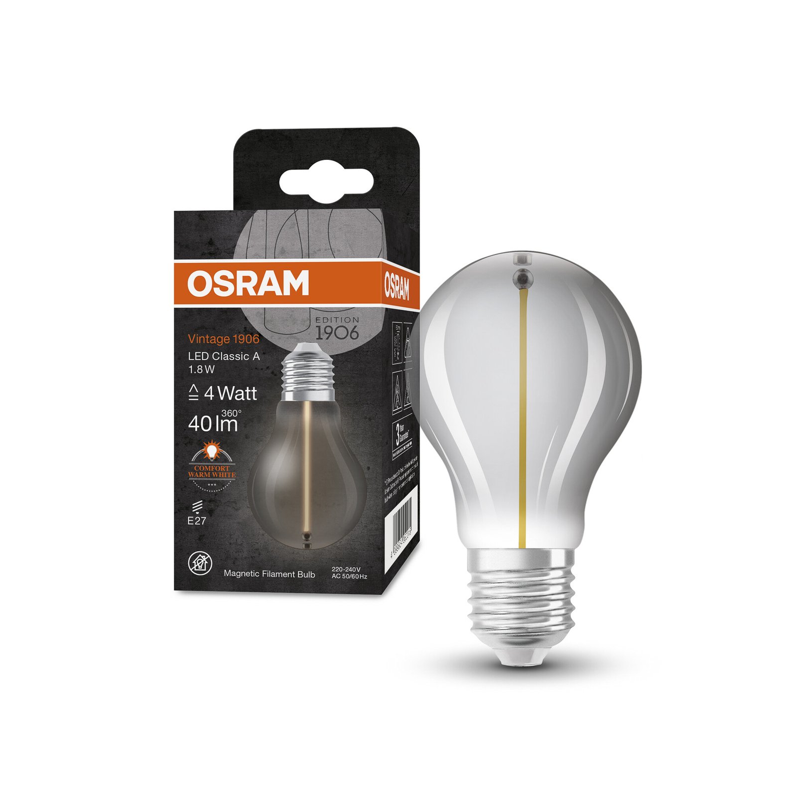 OSRAM Vintage 1906 LED lempa E27 1,8W 1800K dūmų spalvos