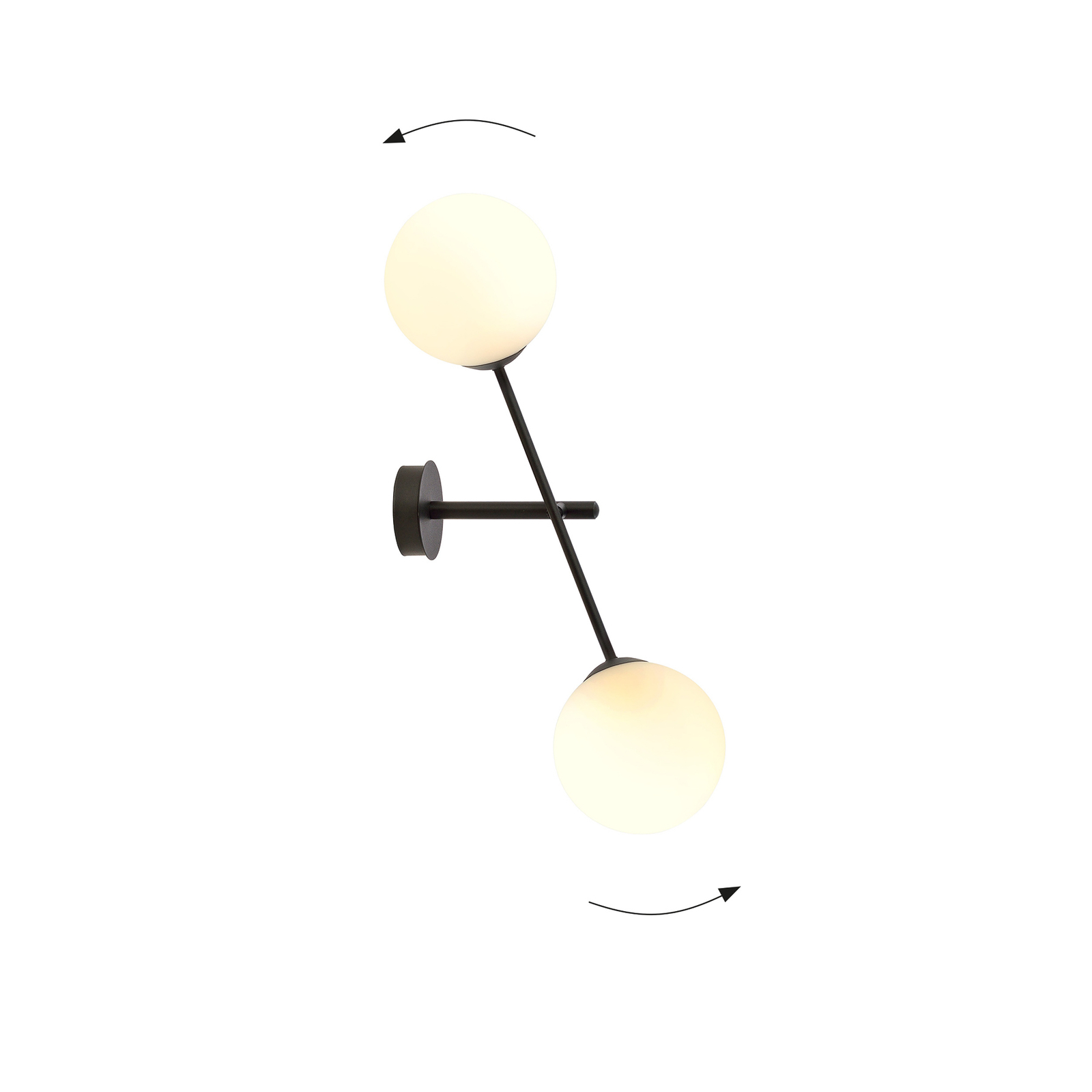 Vägglampa Linear, svart/opal, 2 lampor