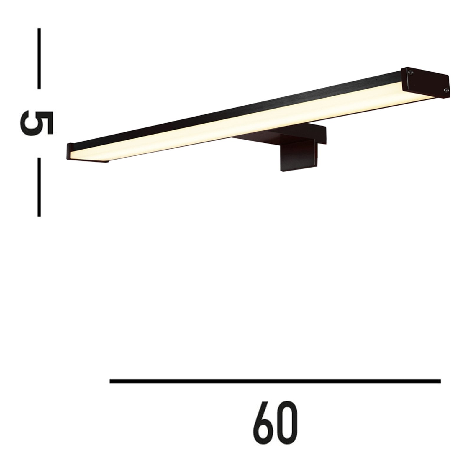 Kos LED peeglilamp, laius 60 cm, must alumiinium IP44