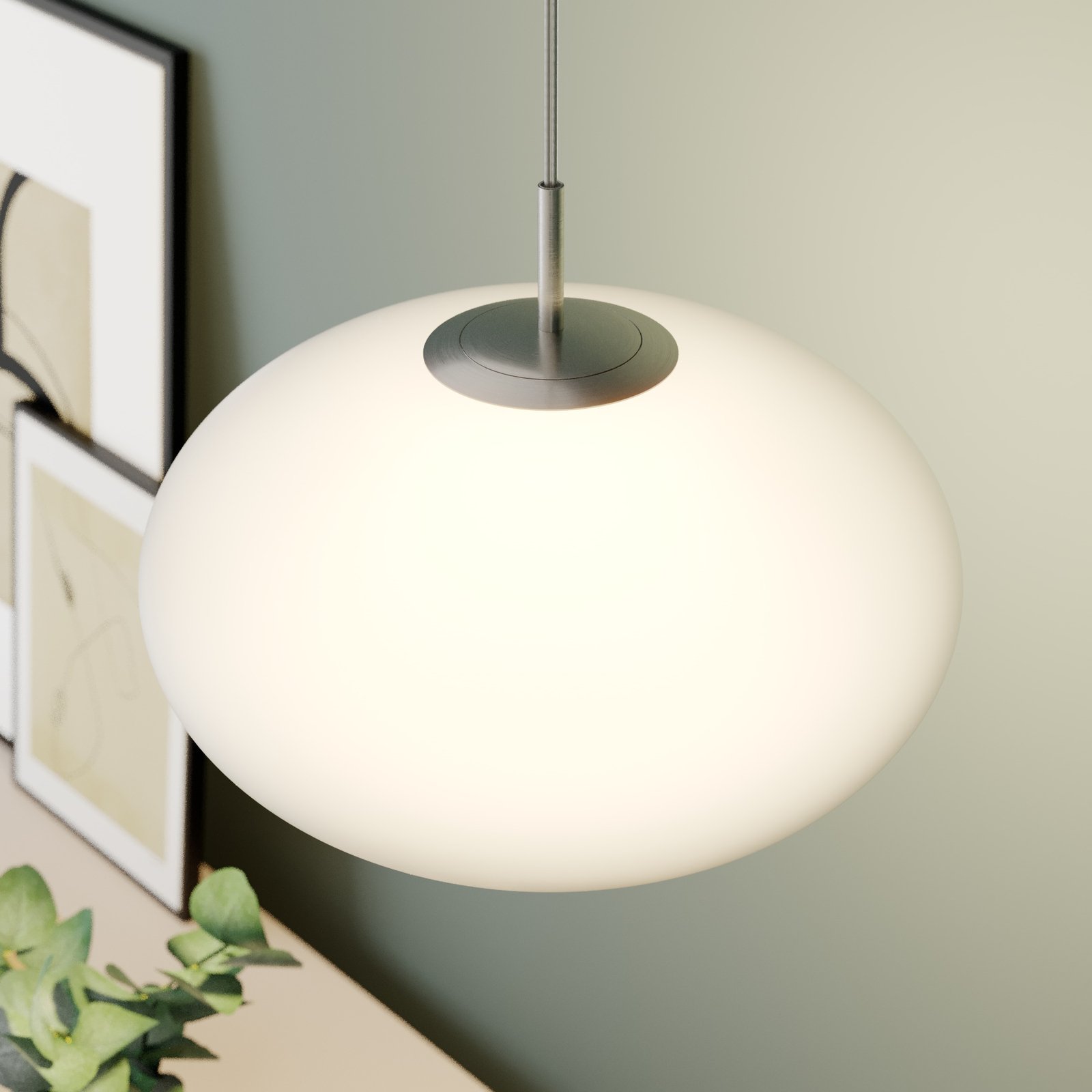 Lindby Hängeleuchte Sonika, Ø 40 cm, nickelfarben, Glas, E27