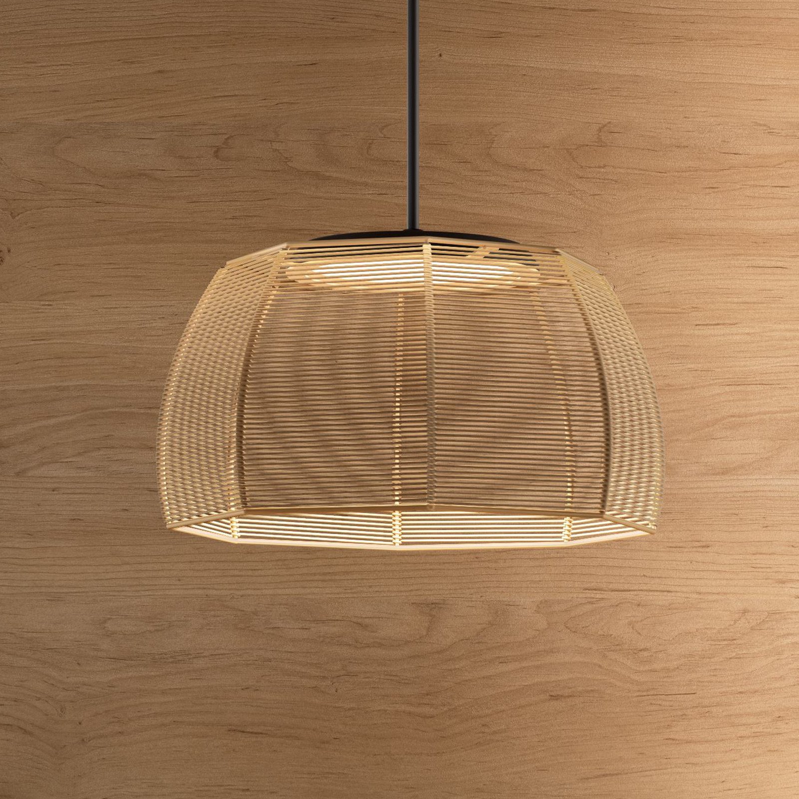 Lampă suspendată LED Bover Tanit Ø 43 cm negru/bej țesătură - Camera de zi / sufragerie - design - negru bej - Țesătură / Textil
