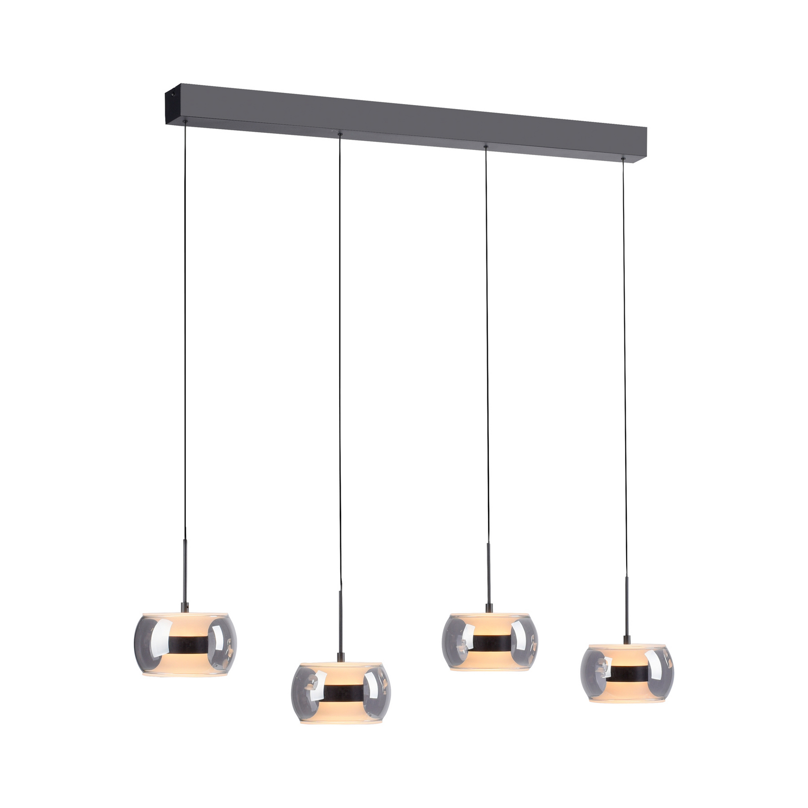 Fumea LED lógó lámpa, hossza 110 cm, fekete/füstös üveg, CCT, 4 izzós
