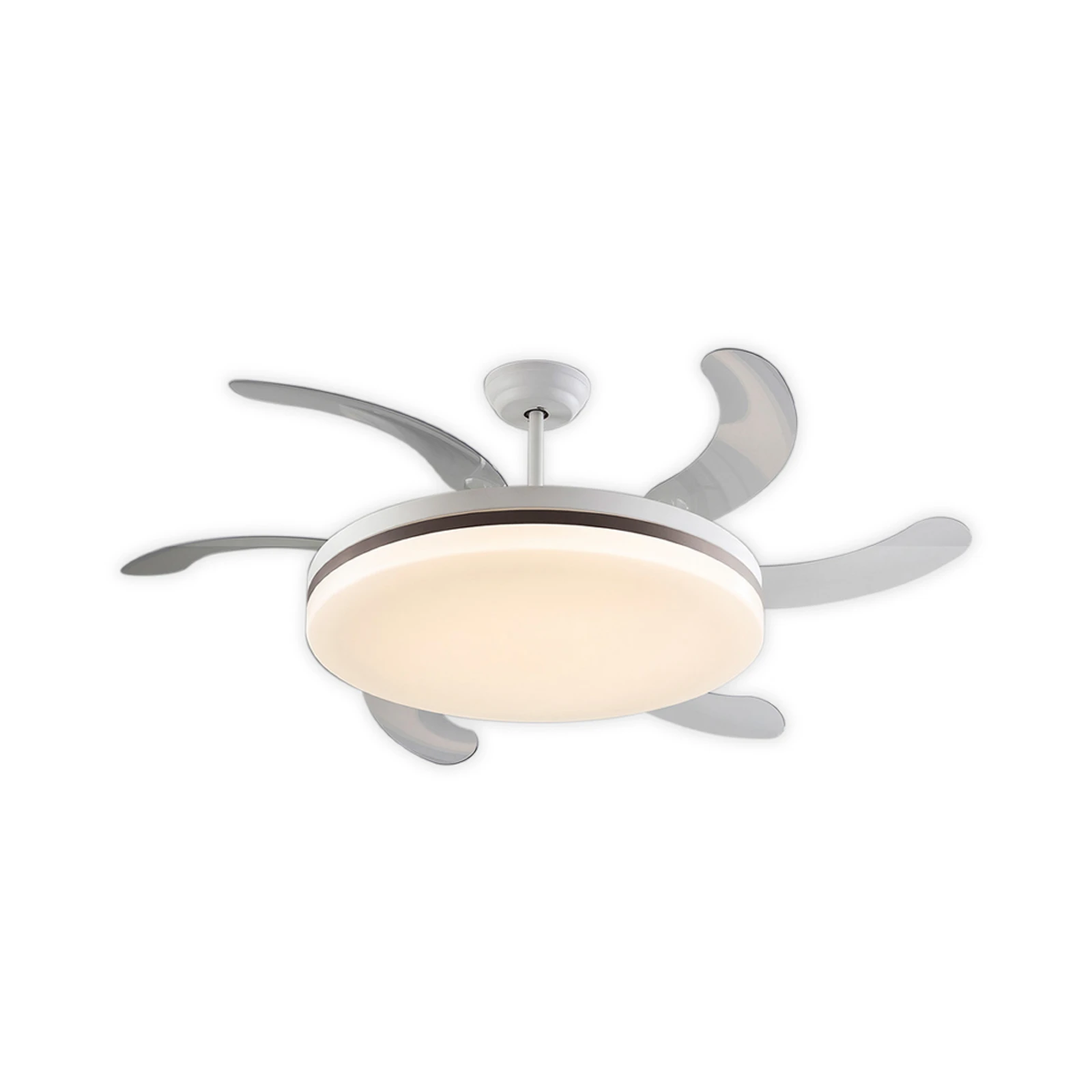 LED lubų ventiliatorius „Vento“ baltas/bronzinis/skaidrus, Ø 150 cm, tylus