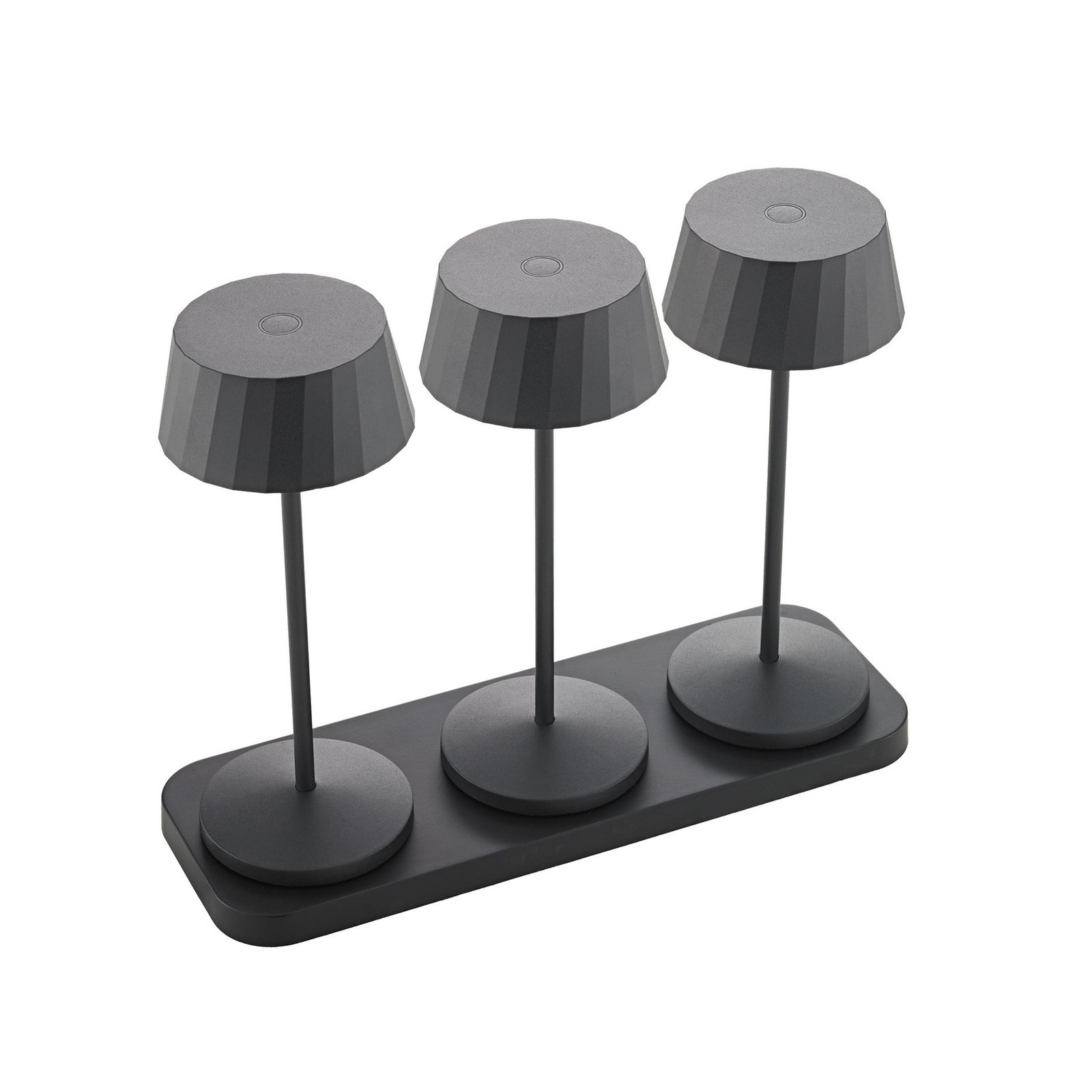 LED-akku-pöytälamppu Facetta, 3 kpl, musta, 22 cm, IP44