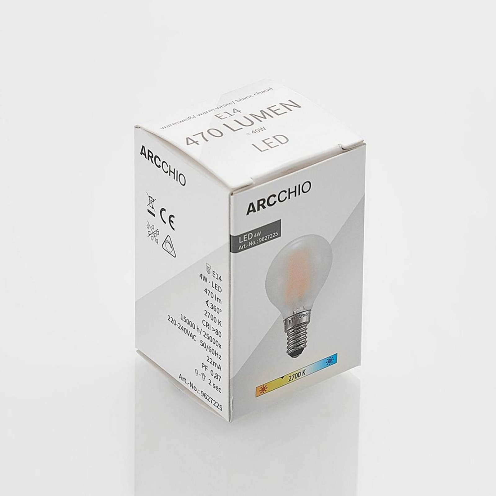 Ljuskälla LED 4W (470lm) 2700K Dimbar Krona E14 - Arcchio