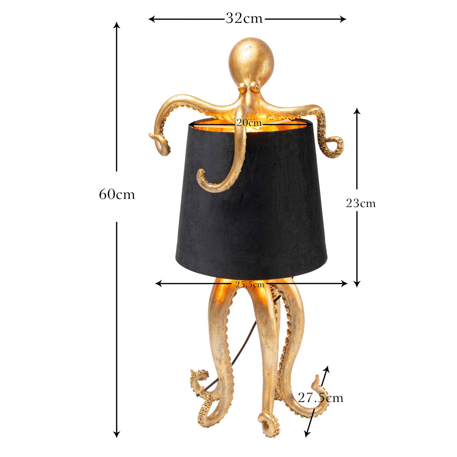 Lampa stołowa KARE Octopus, złota, z tkaniny, wysokość 47 cm