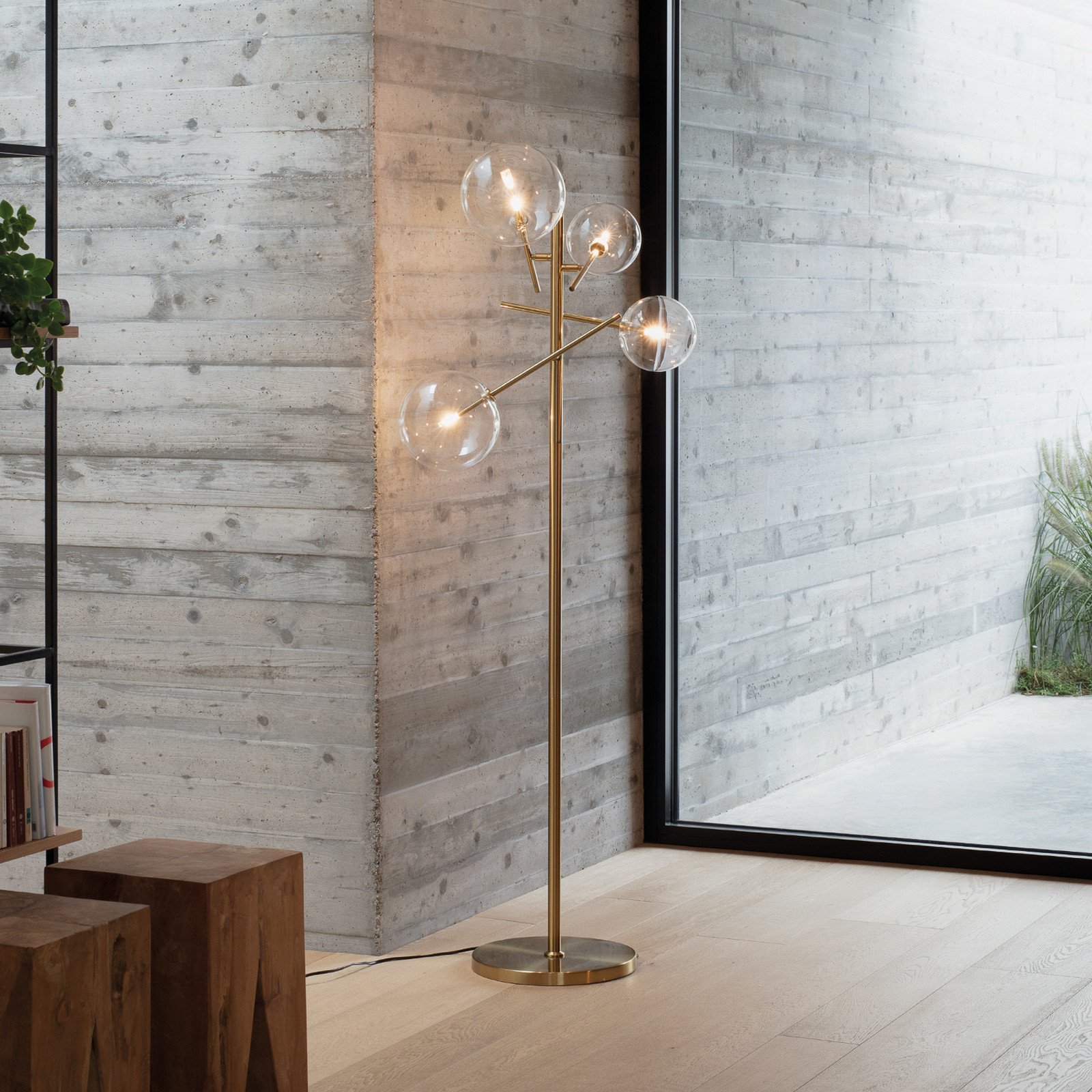Lampadar IDEAL LUX Equinoxe alamă/transparentă înălțime 166 cm - Camera de zi / sufragerie - alamă transparent - Metal