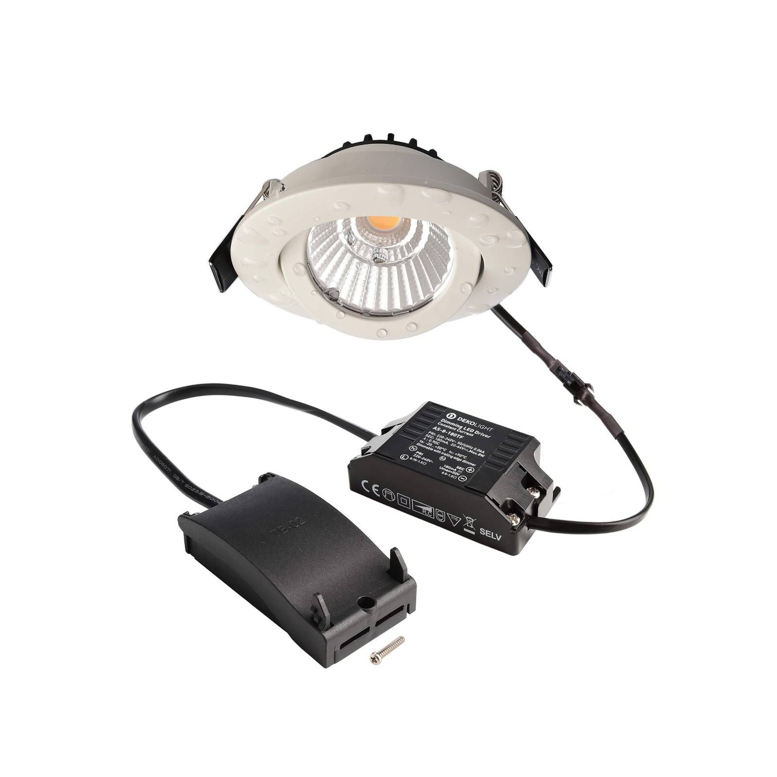 Lampa sufitowa wpuszczana LED Dione, IP44, 3000 K, biała, ściemniana