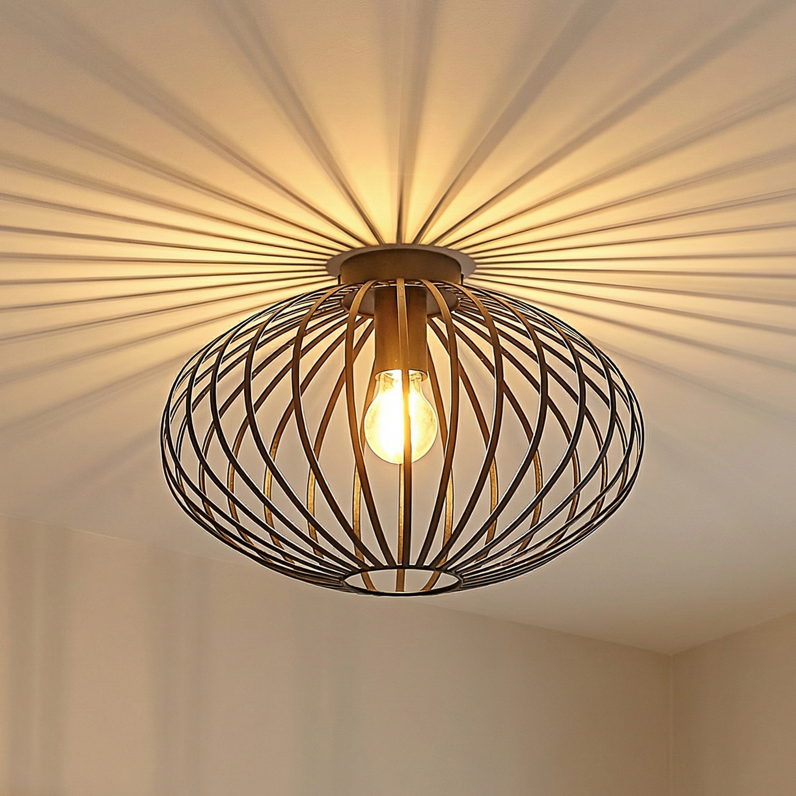 Таванно осветление Lindby Maivi, черно, 40 cm, желязо, клетка