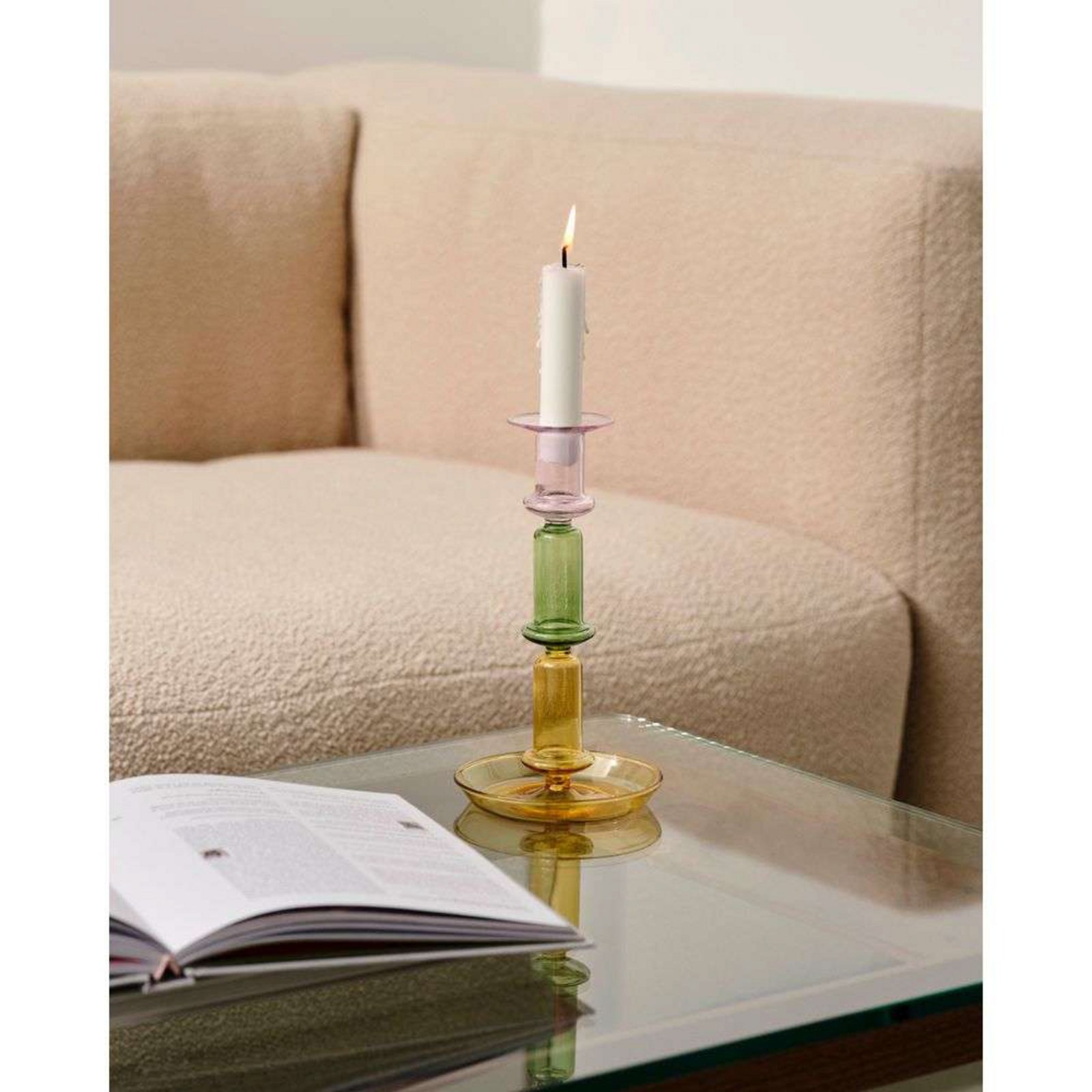 Flare Tall Candle Holder Rainbow Pink/Green/Yellow - HAY