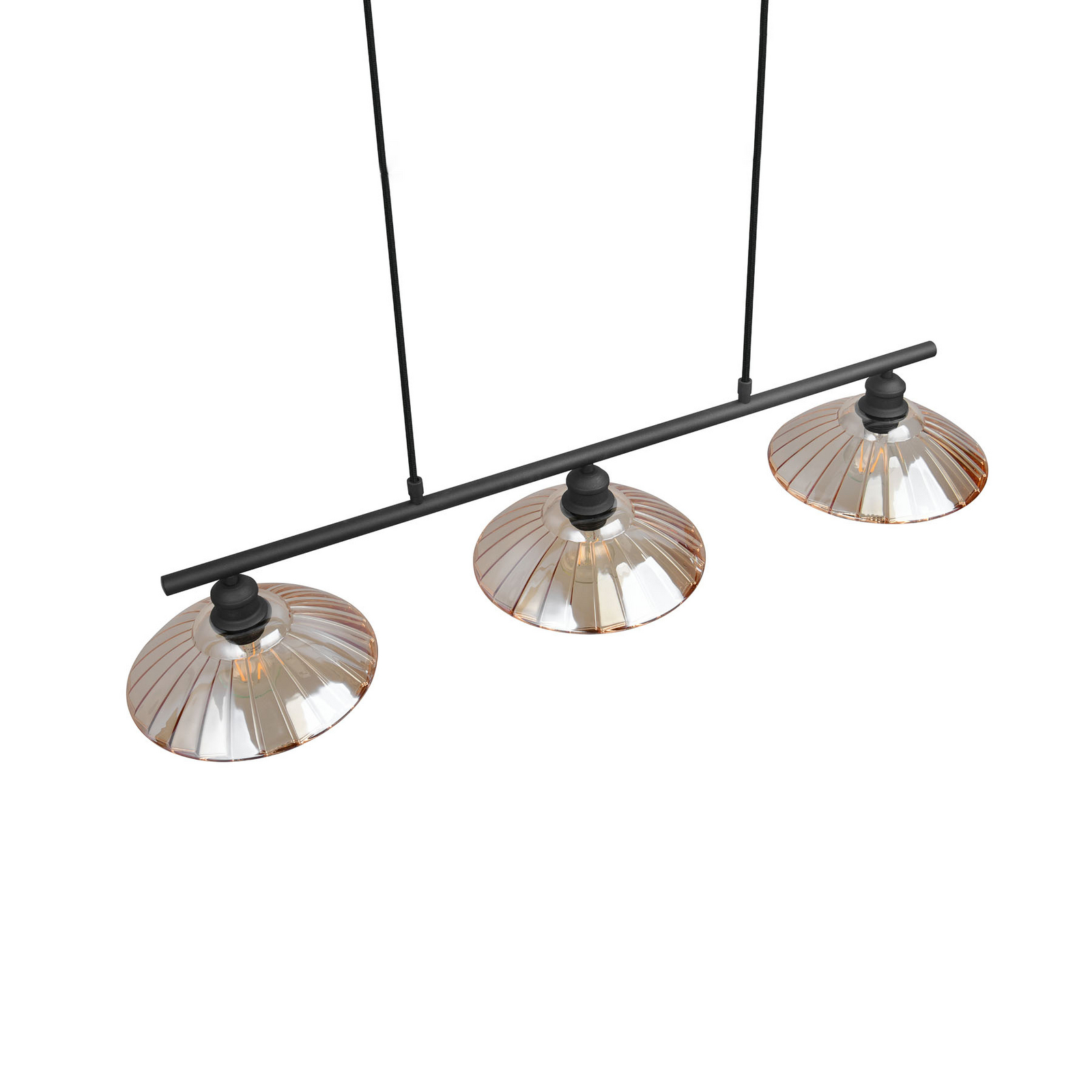 Висяща лампа Eluna, кехлибар/черно, 100 см, стъкло/метал, 3-крилна.