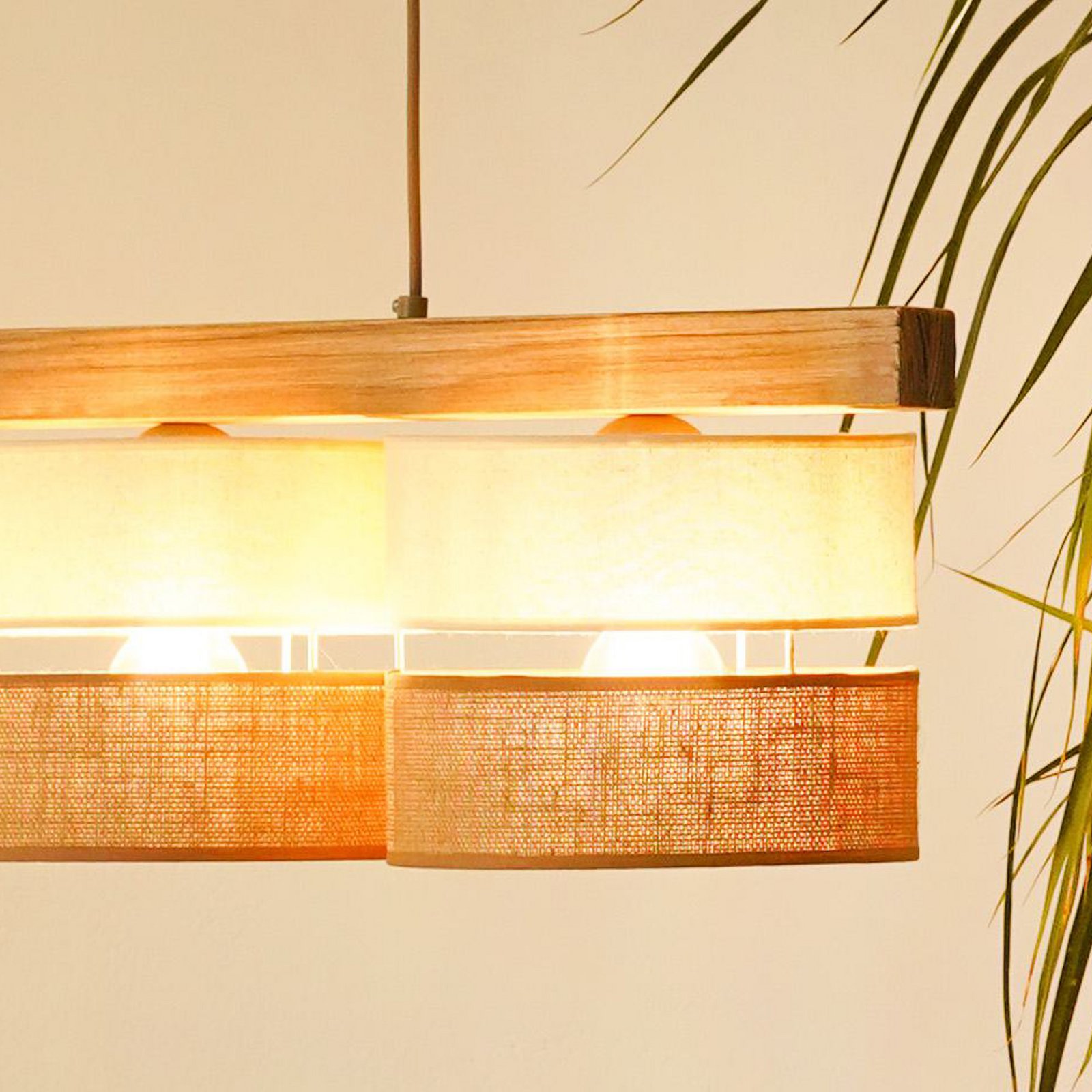 Hängeleuchte Treeon, 3-flammig, Holz, Jute, naturfarben/ecru
