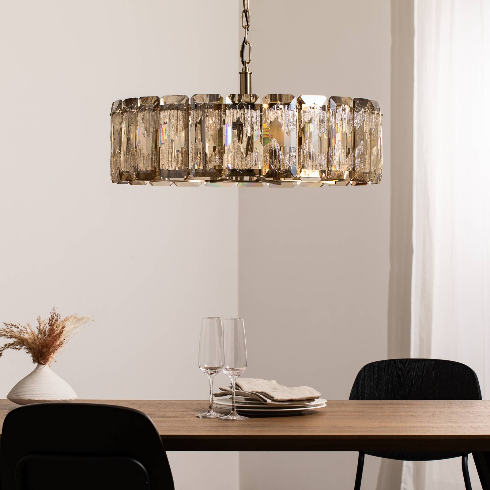 Lampa wisząca Orvin, antyczny mosiądz, Ø 67 cm, szkło/metal 8-punktowa.