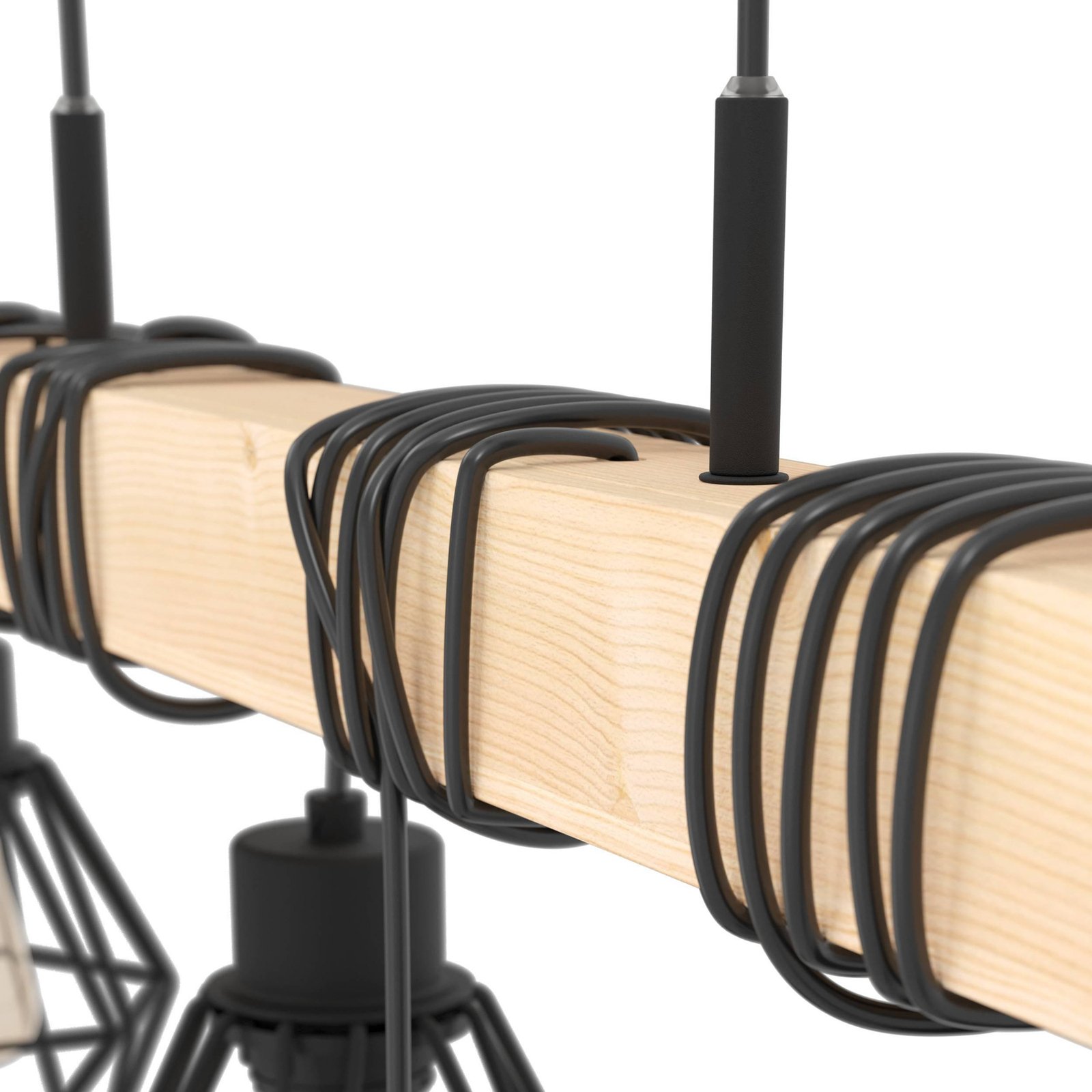 Townshend hanglamp, lengte 100 cm, zwart/eiken, 6-lamps.