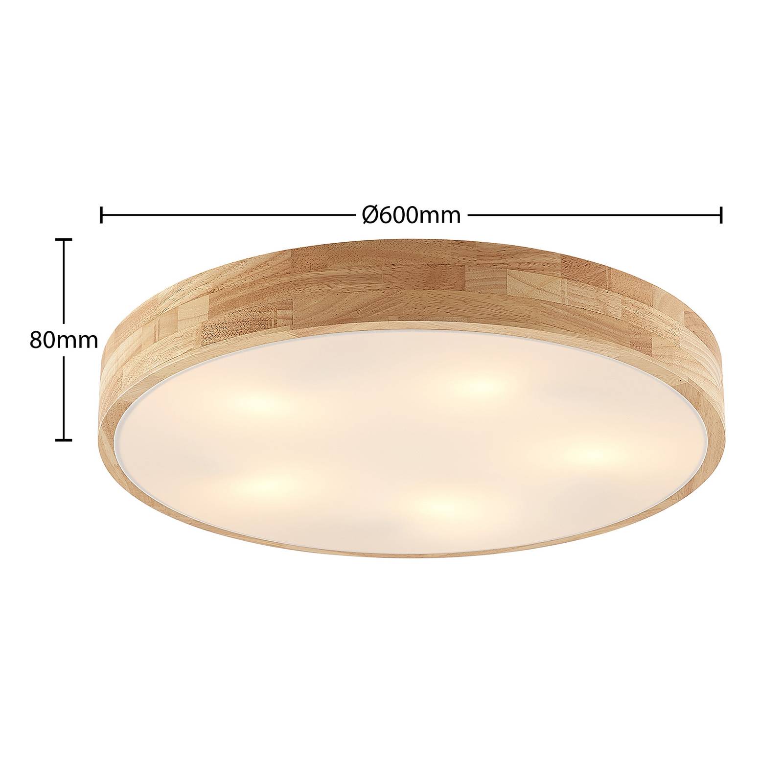 Lampa sufitowa Lindby Tanju, Ø 60 cm, 5-punktowa, drewno dębowe, E27