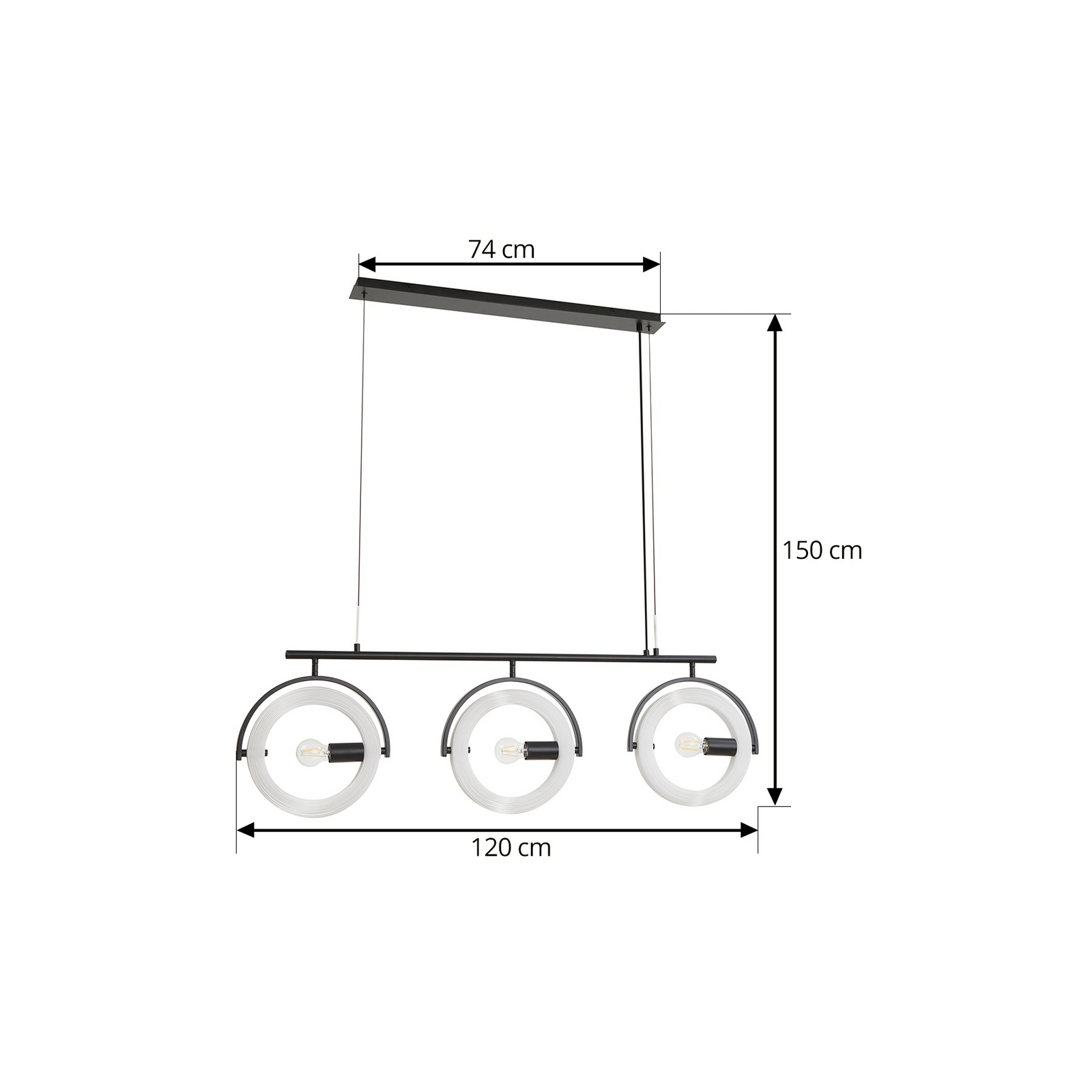 Lucande hengelampe Helva, hvit, 3 lyskilder, 108 cm, roterbar