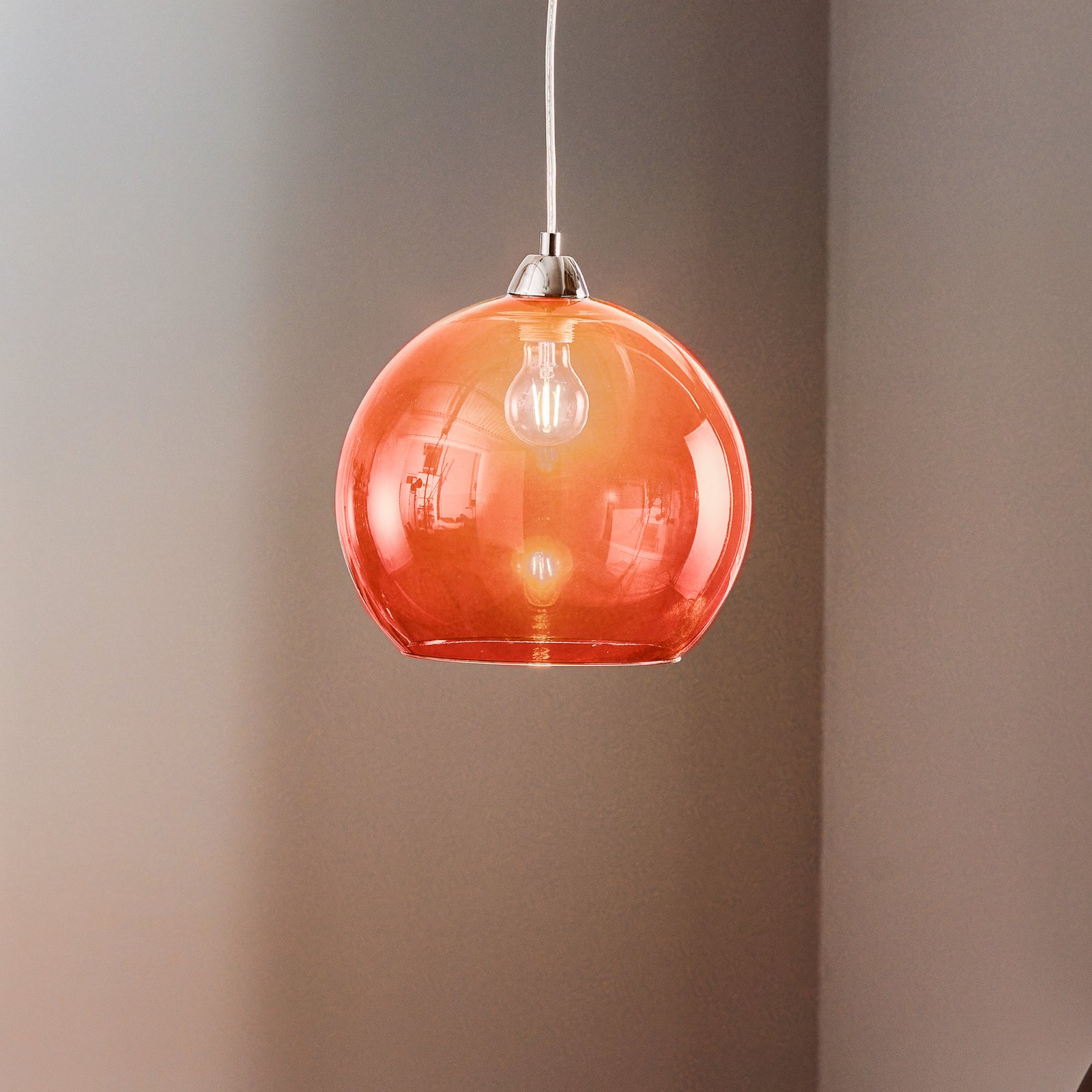 Colour hanging light, red glass lampshade
