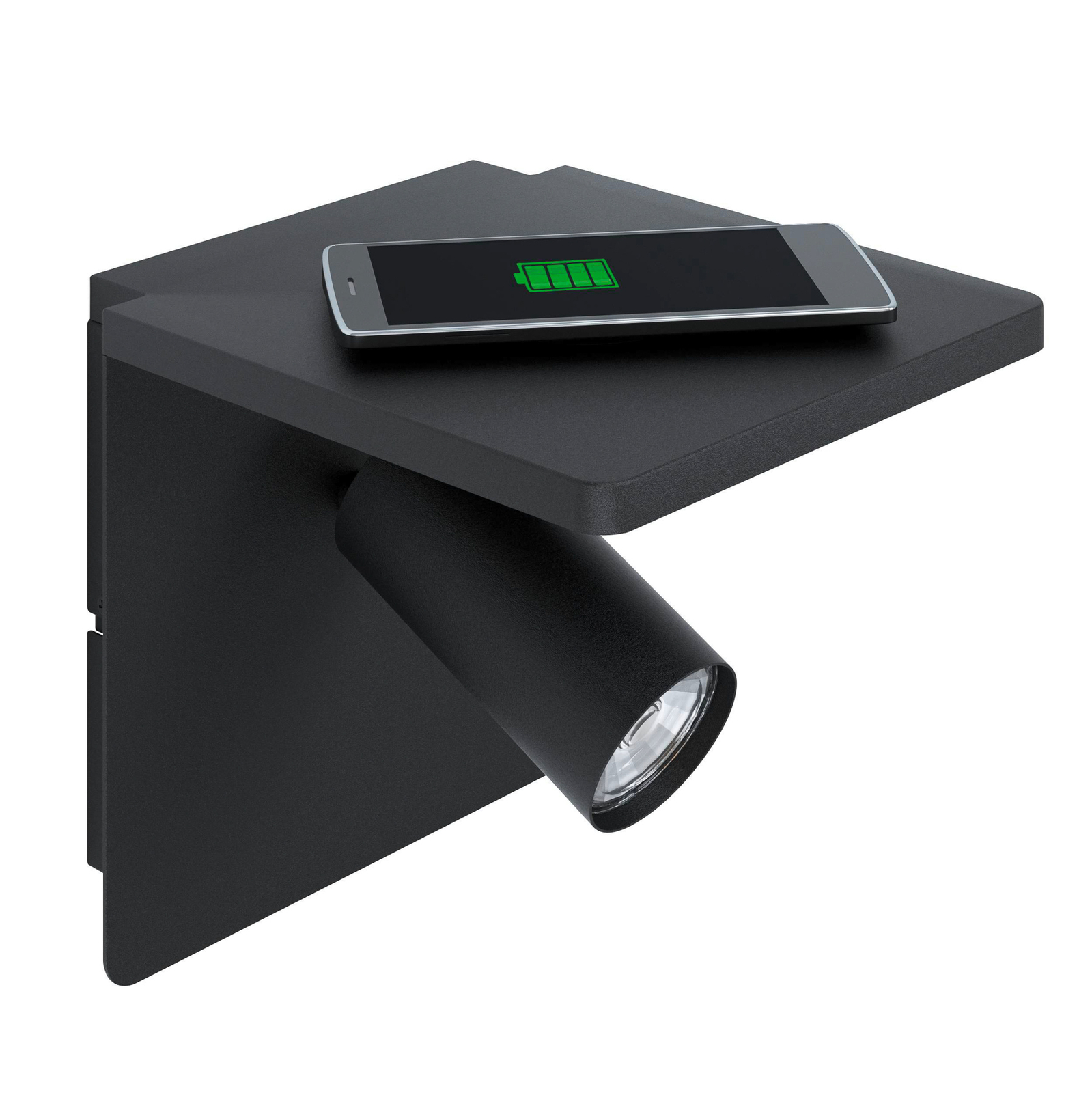 LED wandspot Ciglie, zwart, met laadfunctie QI