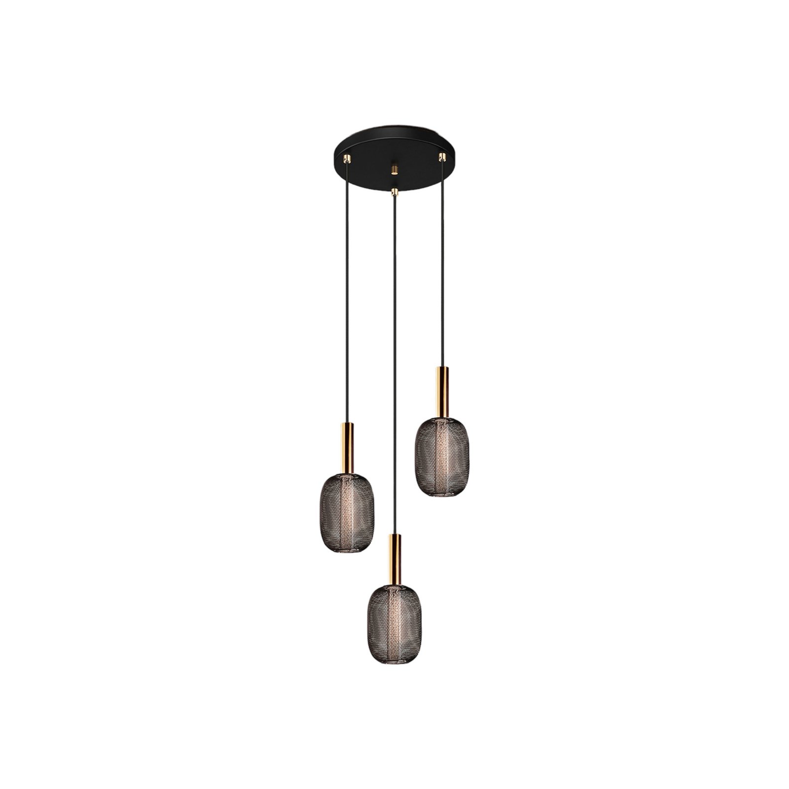 Micron LED pendant light, 3-bulb, black, gold