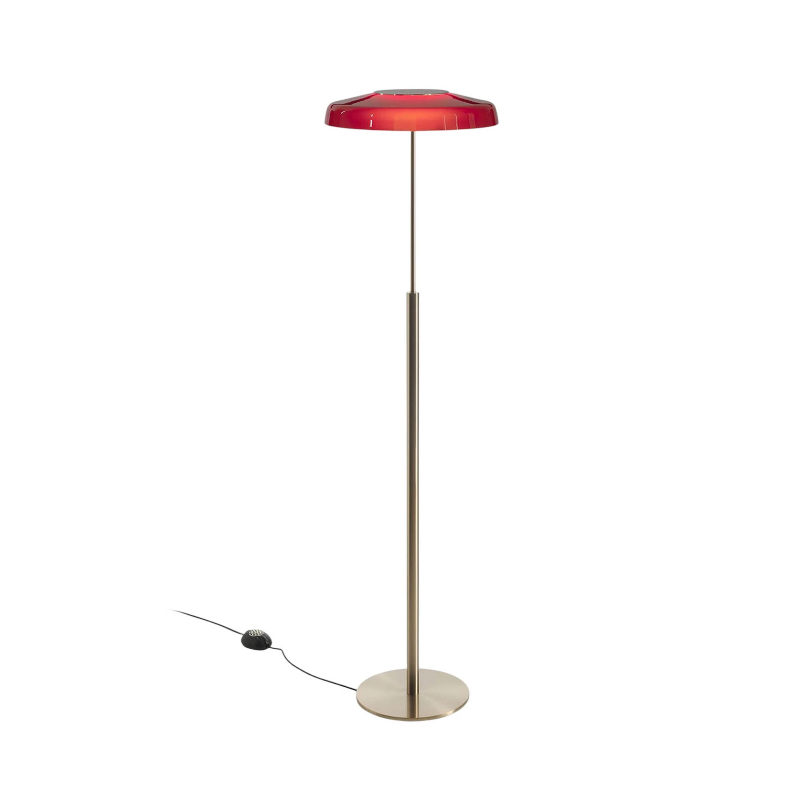 Oluce LED-Stehleuchte Dora, goldfarben/rot, Metall, PMMA