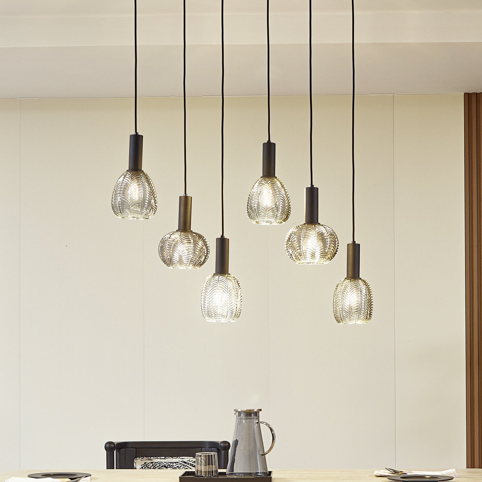 Lindby Tolli pendant light, grey/black, glass, 6-bulb