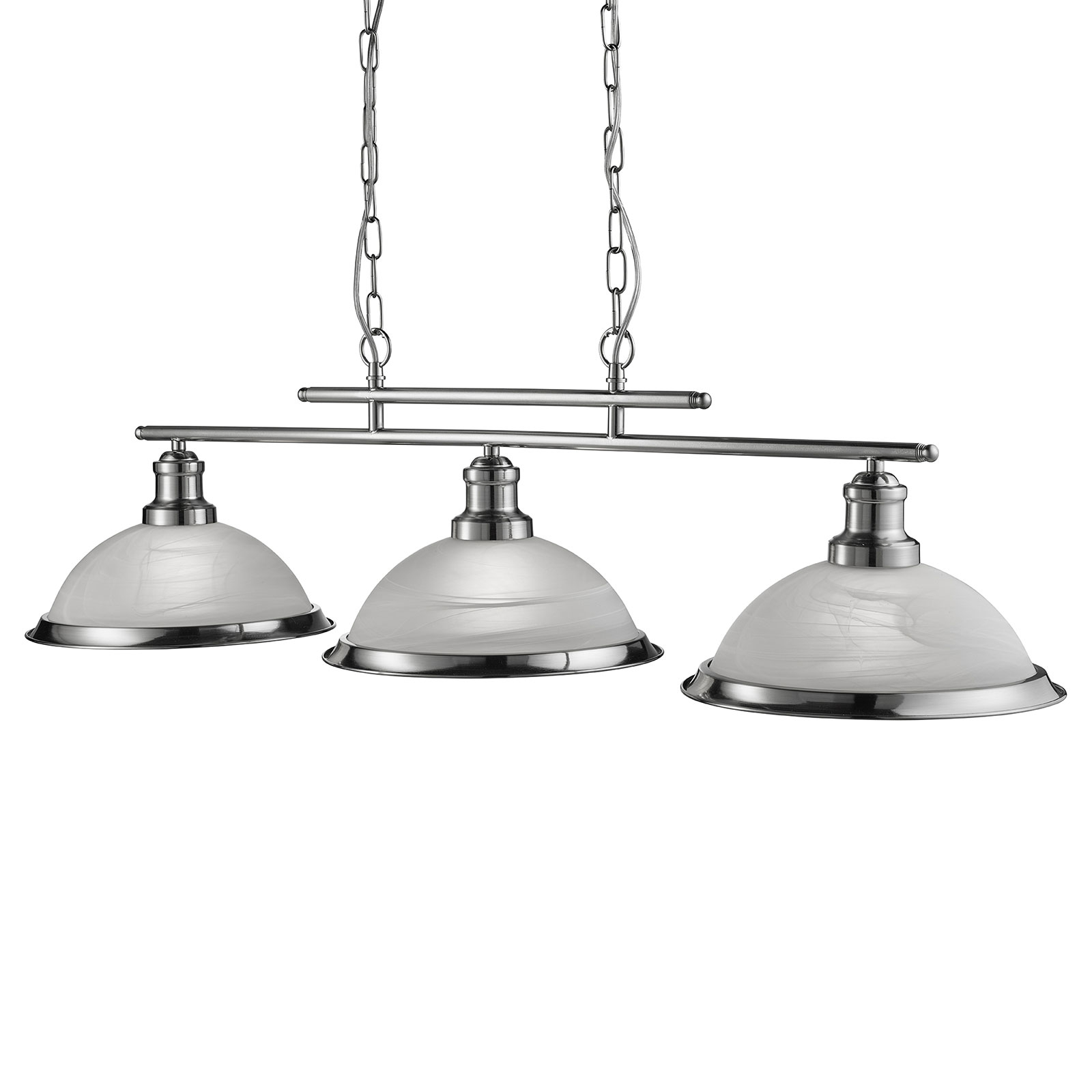 Searchlight Bistro hanging light, 3-bulb, silver, for Living / Dining Room, metal, glass, E27, 60 W, energy efficiency: A++, L: 100 cm, W: 28 cm, H: 27 cm