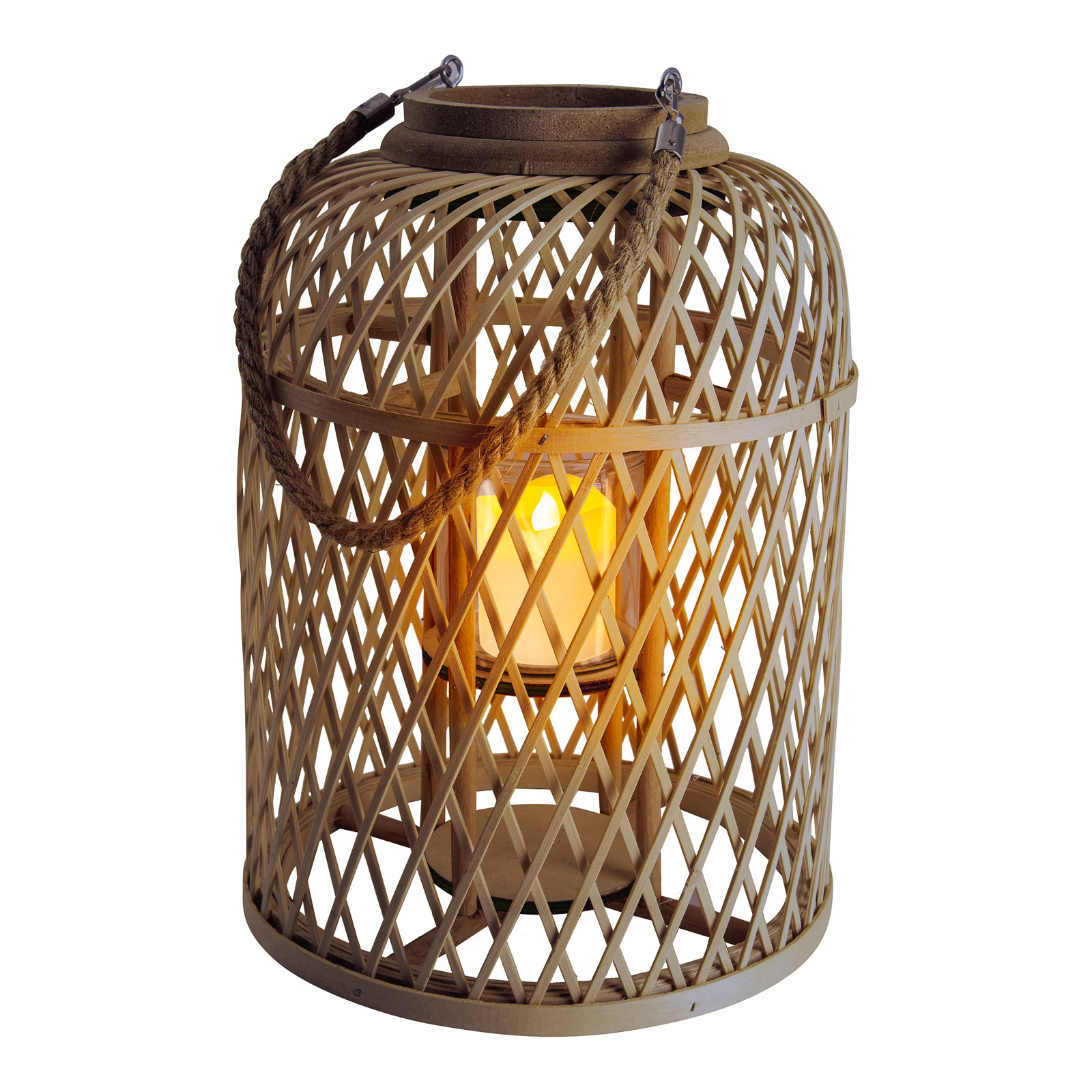 Lanterna solare LED cesto bambù alta 38 cm marrone