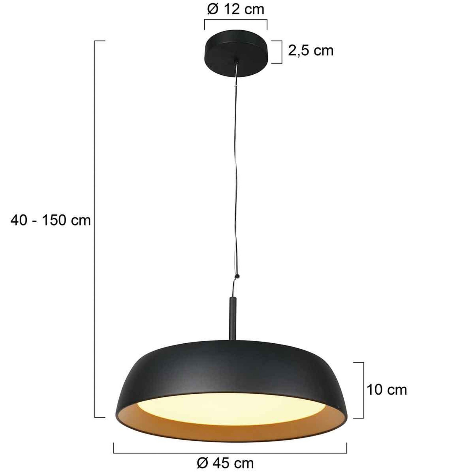 Suspension LED Mykty, métal, noir, diffuseur mat