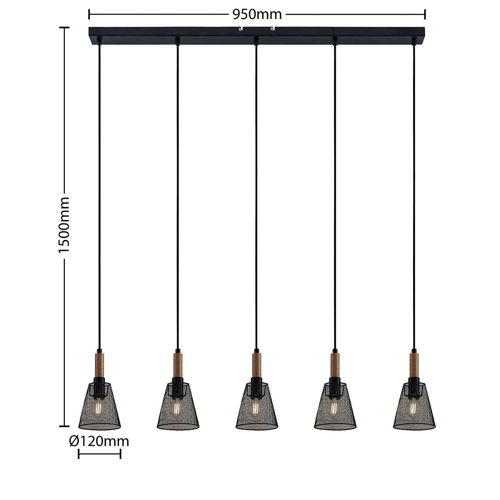 Lindby Layne hanglamp, korfkappen, 5-lamps