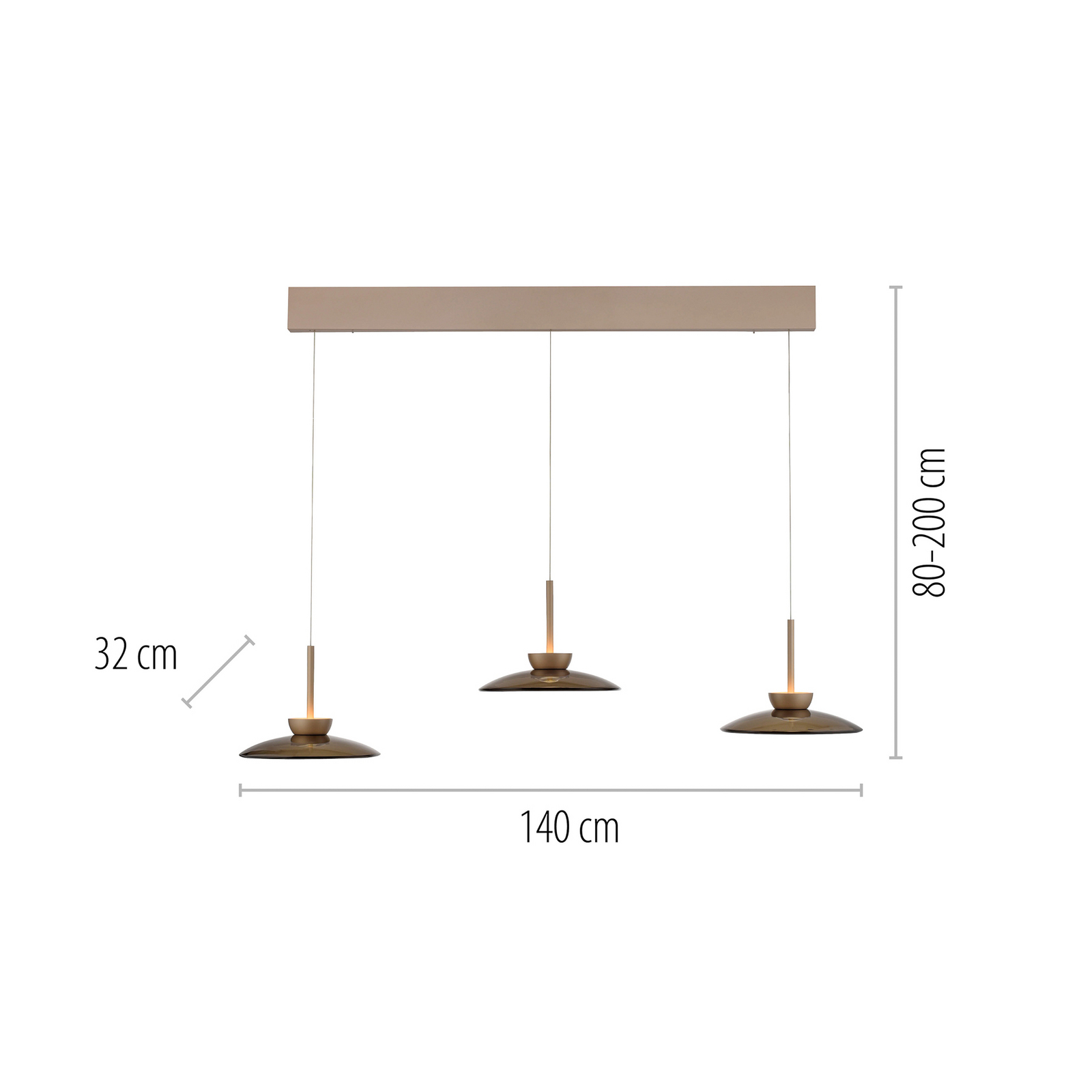 Suspension LED Moon, bronze et verre ambré (foncé), à 3 lampes - PURE Suspension LED Moon, bronze et verre ambré (foncé), à 3 lampes - PURE