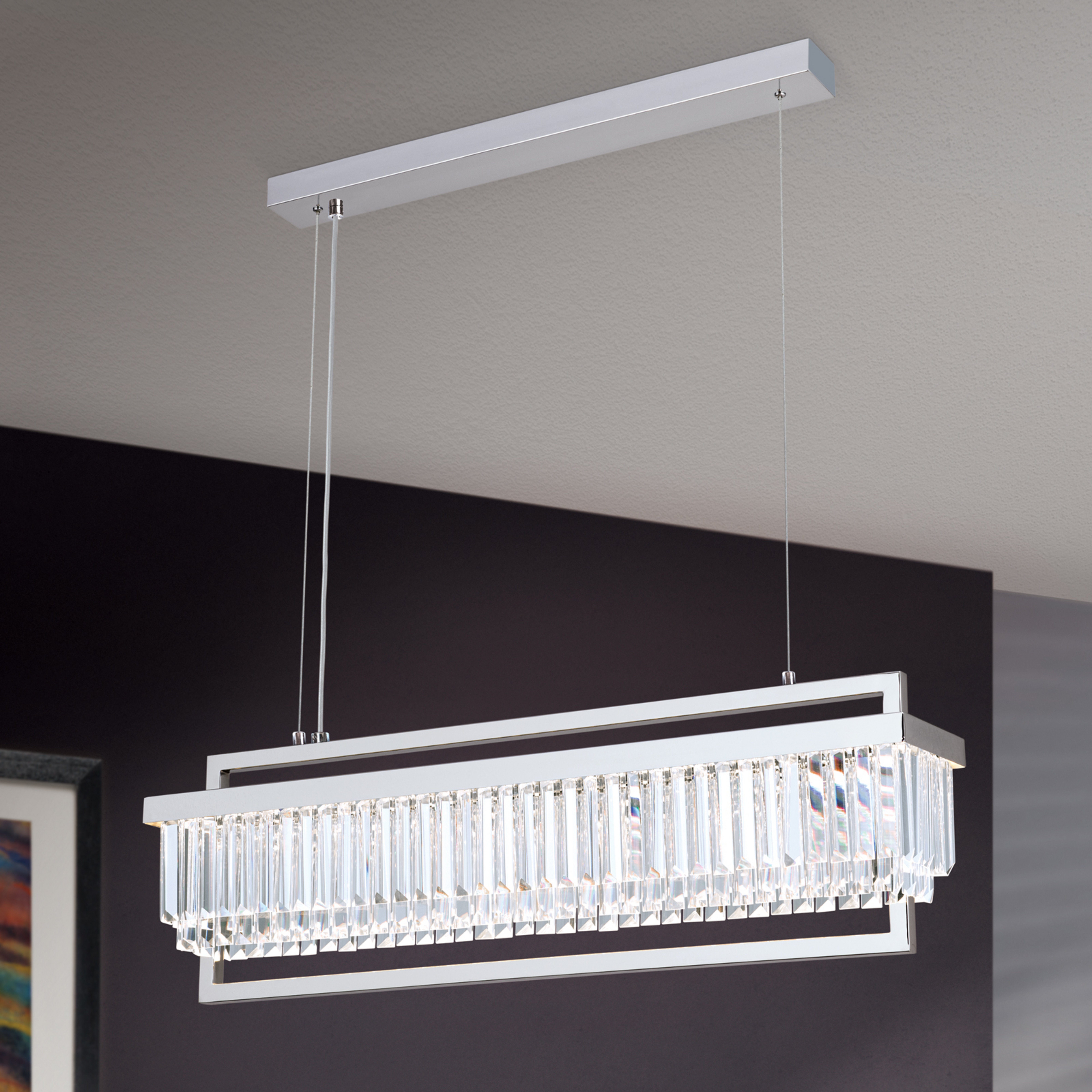 Suspension LED Prism, allongée chromée