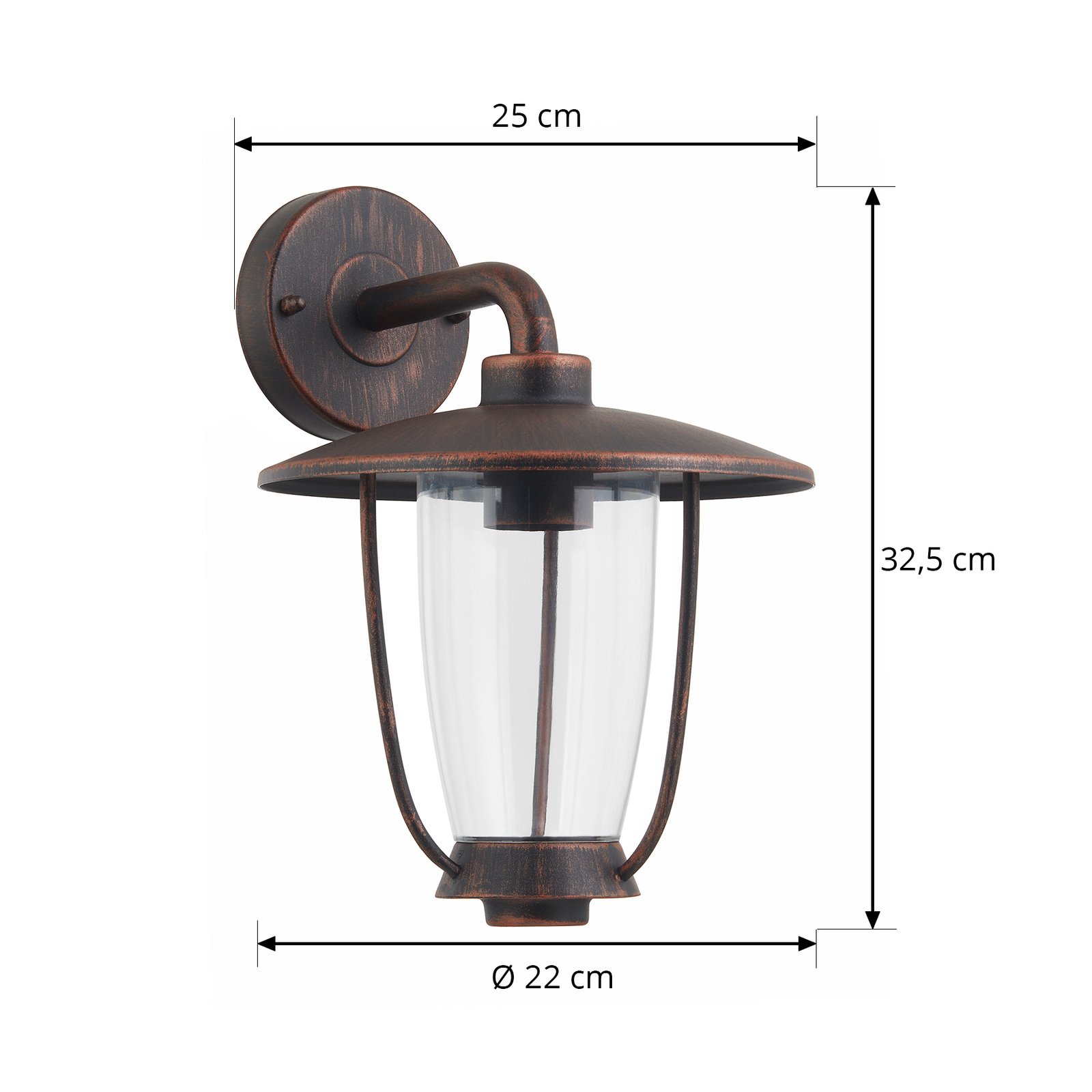 Venkovní nástěnná lampa Lindby Satish, měděná barva, železo, 32 cm
