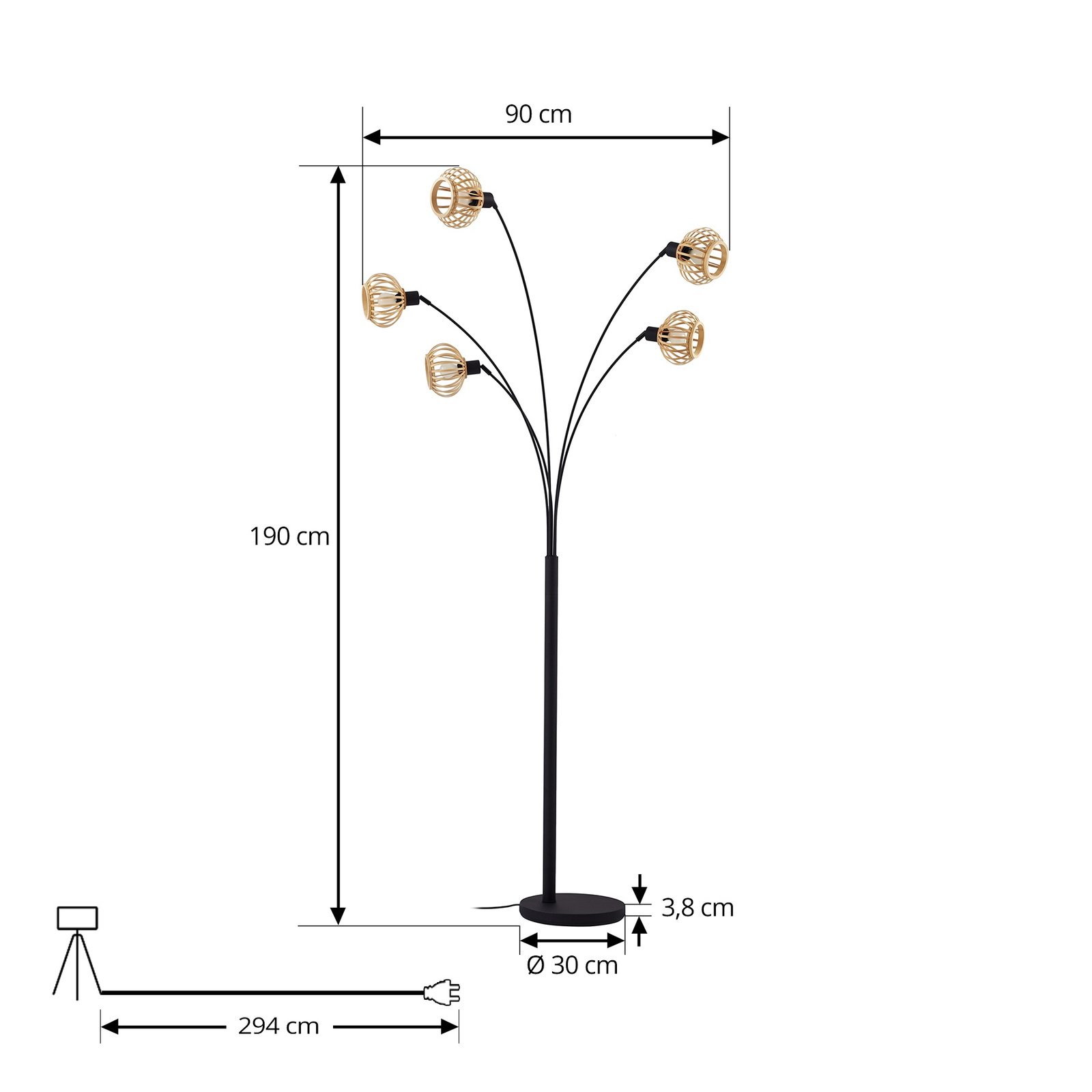 Lindby floor lamp Lielle, natural bamboo, 5-bulb, 190 cm