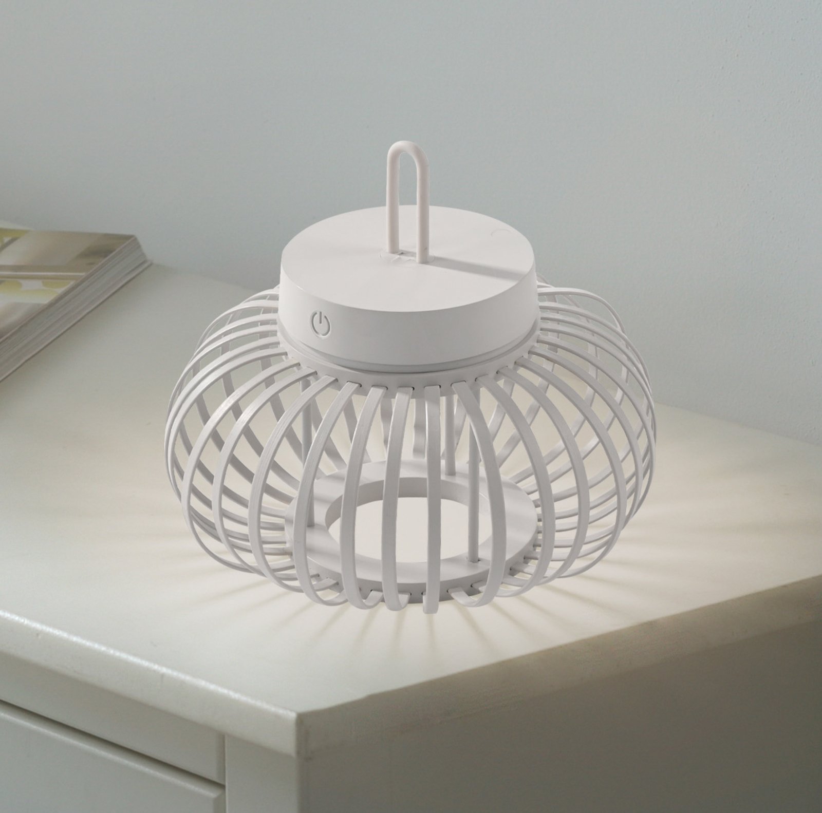 JUST LIGHT. Akuba lámpara de mesa LED recargable, blanco, 22 cm, bambú